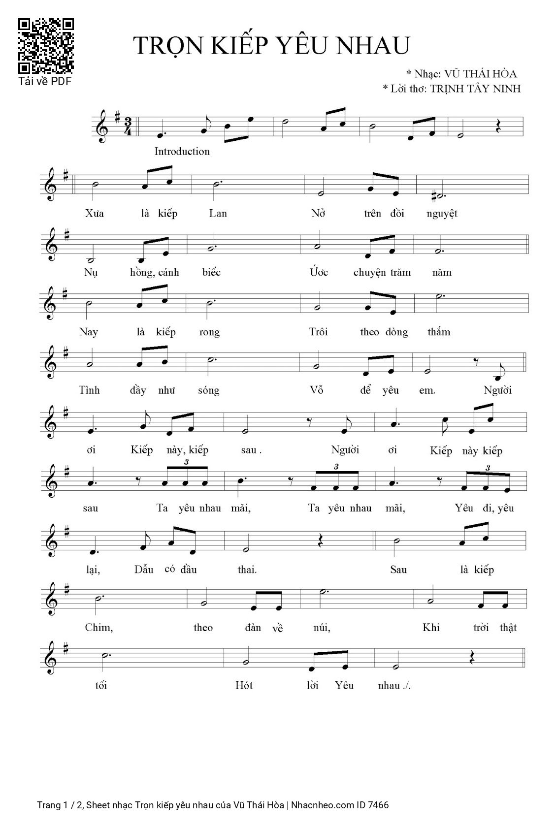 Sheet PDF of Trọn kiếp yêu nhau