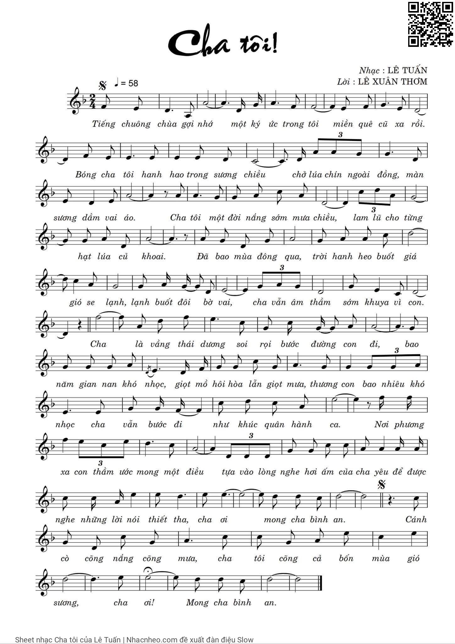 Sheet PDF of Cha tôi - Lê Tuấn