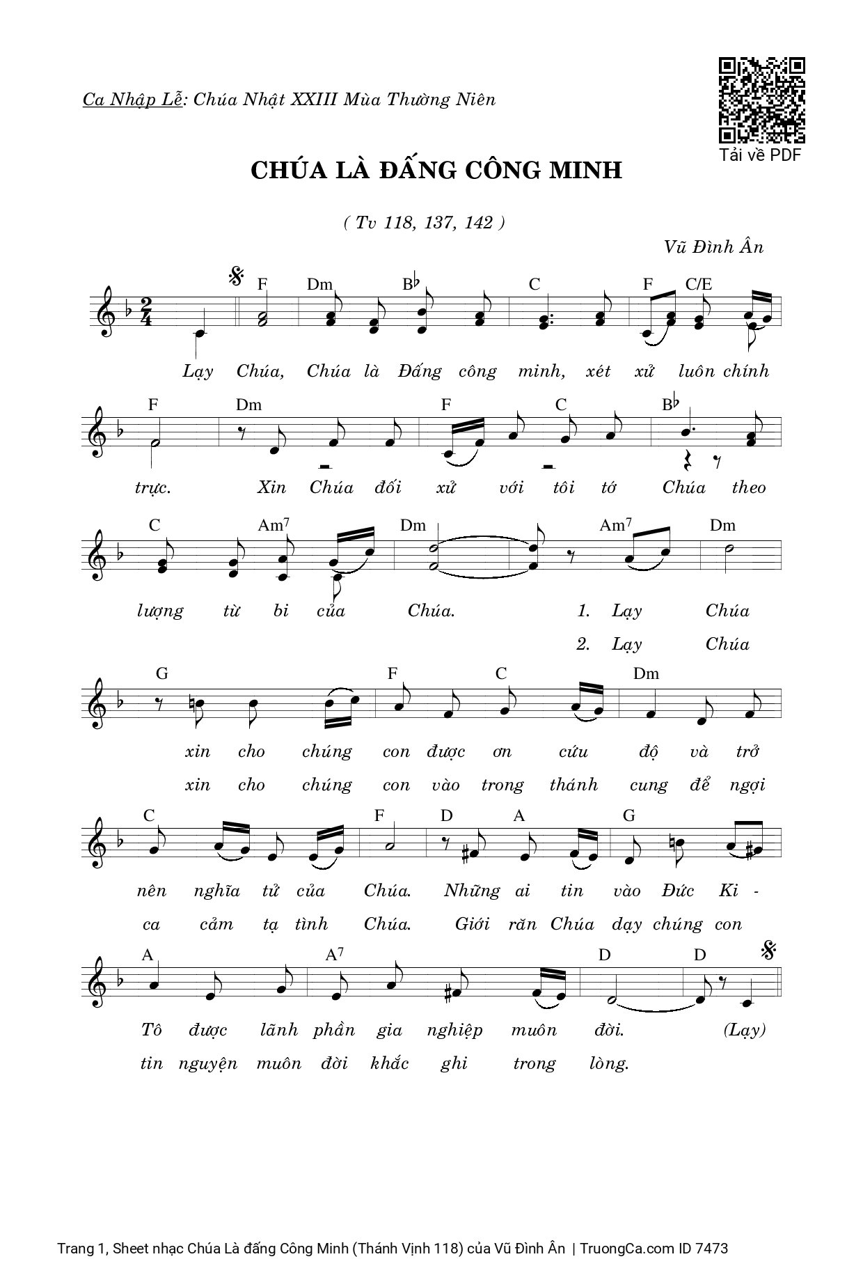 Sheet PDF of Chúa Là đấng Công Minh (Thánh Vịnh 118)