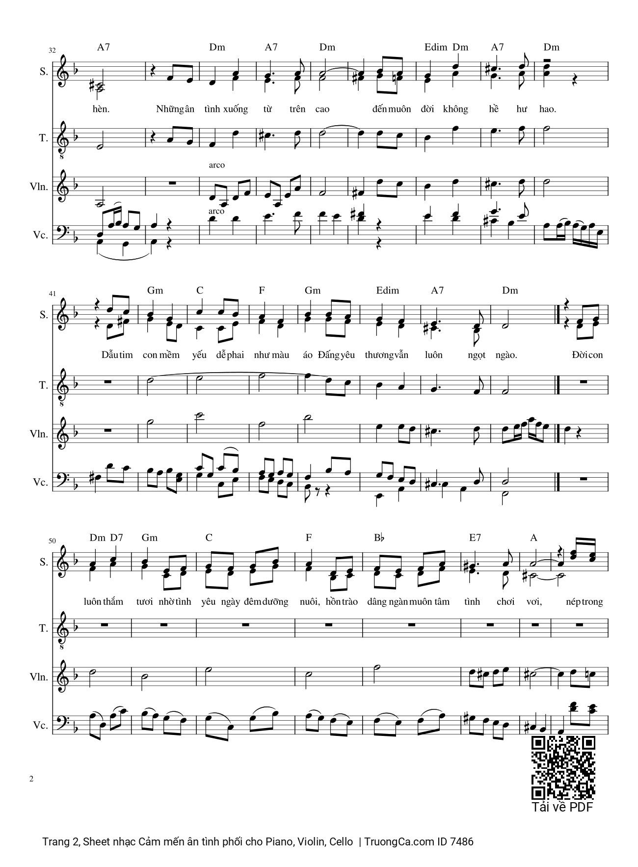 Page 2 of Sheet music PDF Cảm mến ân tình phối cho Piano, Violin, Cello - Phùng Minh Mẫn