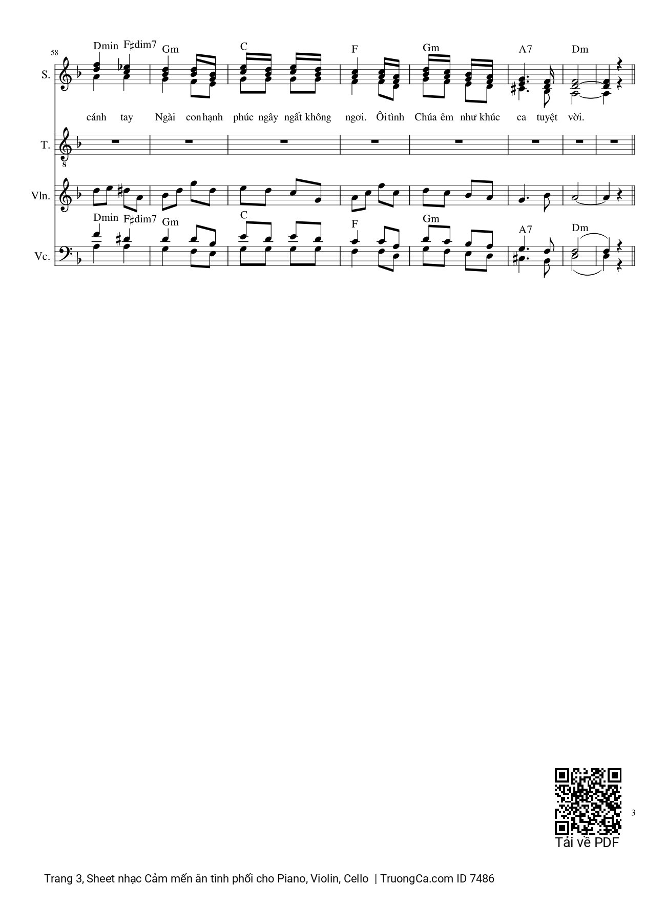 Page 3 of Sheet music PDF Cảm mến ân tình phối cho Piano, Violin, Cello - Phùng Minh Mẫn