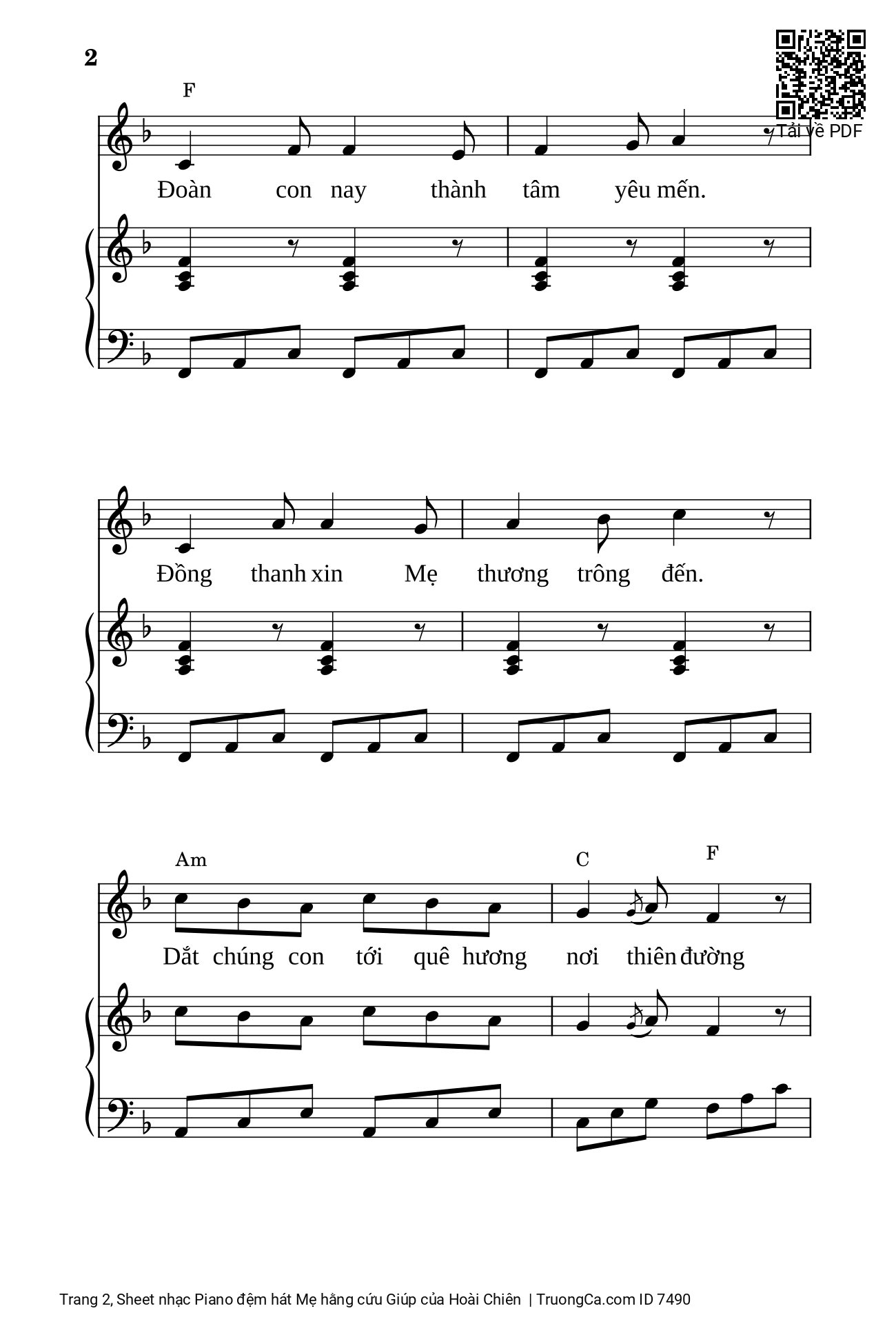 Page 2 of Sheet music PDF Piano đệm hát Mẹ hằng cứu Giúp - Hoài Chiên