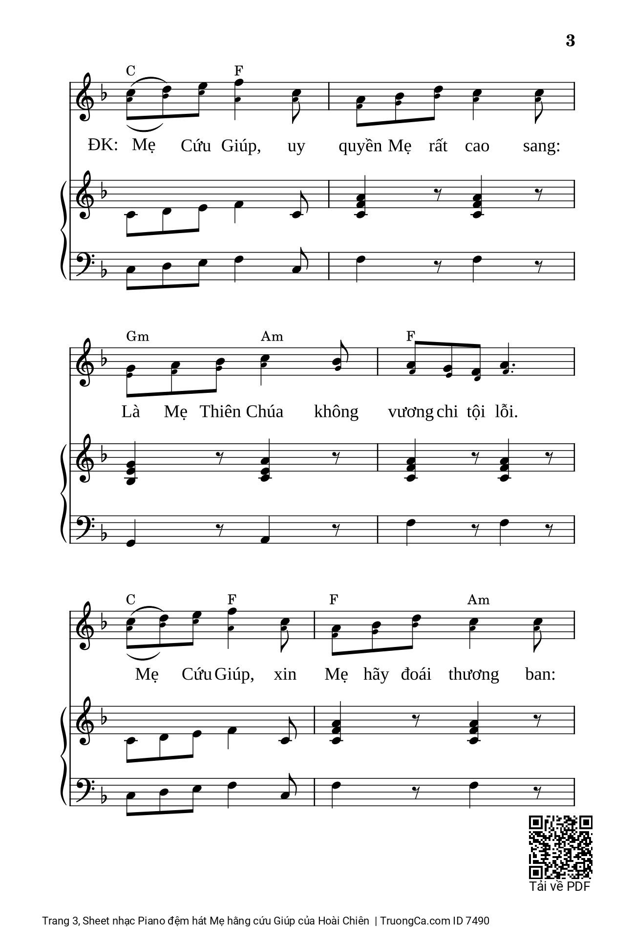 Page 3 of Sheet music PDF Piano đệm hát Mẹ hằng cứu Giúp - Hoài Chiên