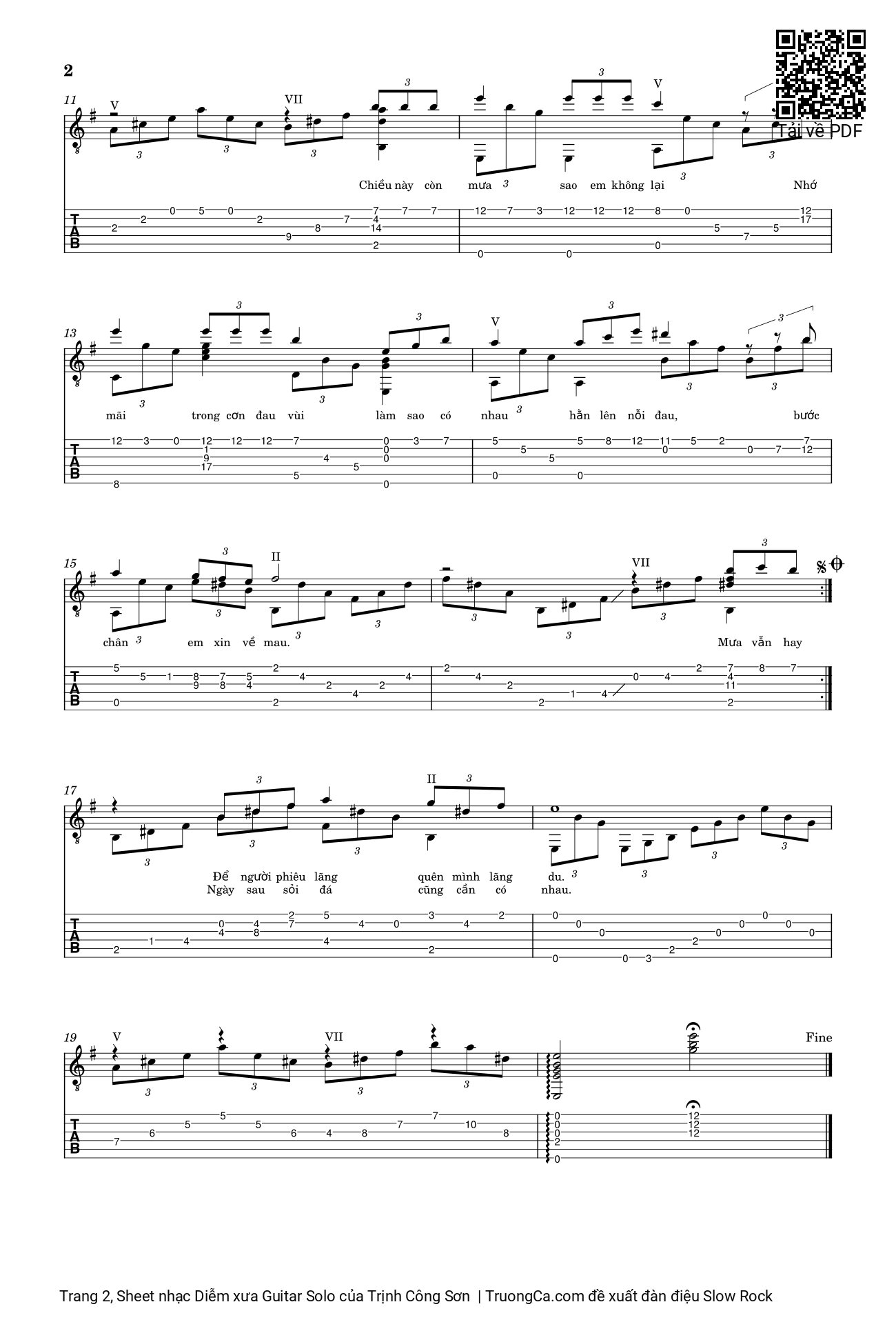 Page 2 of Sheet music PDF Guitar Tab Diễm xưa Guitar Solo - Trịnh Công Sơn