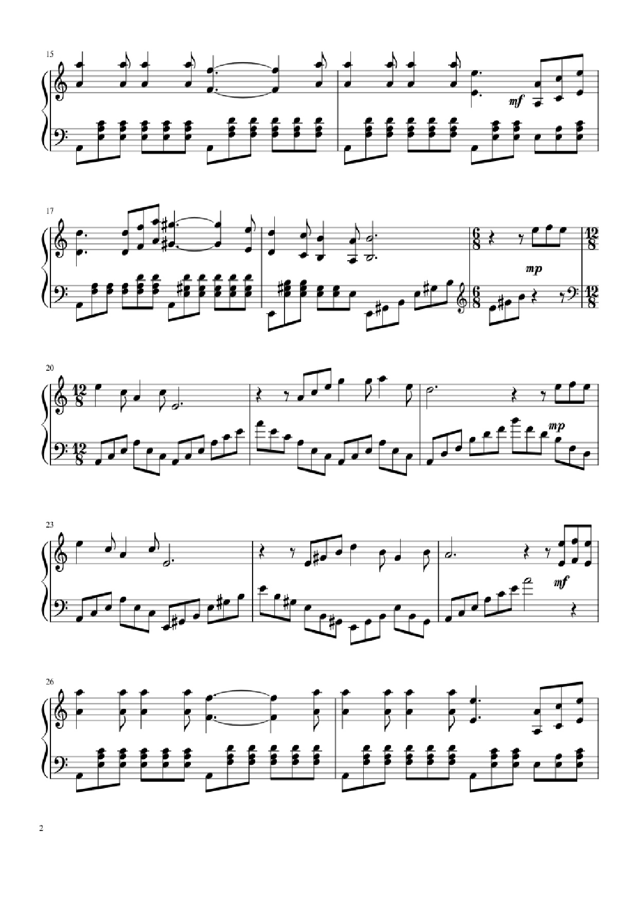 Mưa vẫn mưa bay trên tầng tháp cổ sheet Piano Solo trình độ dễ, Trang 2