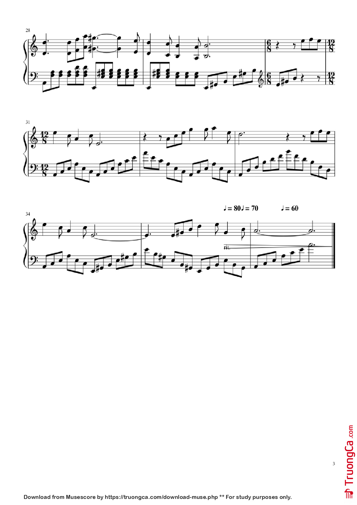 Mưa vẫn mưa bay trên tầng tháp cổ sheet Piano Solo trình độ dễ, Trang 3