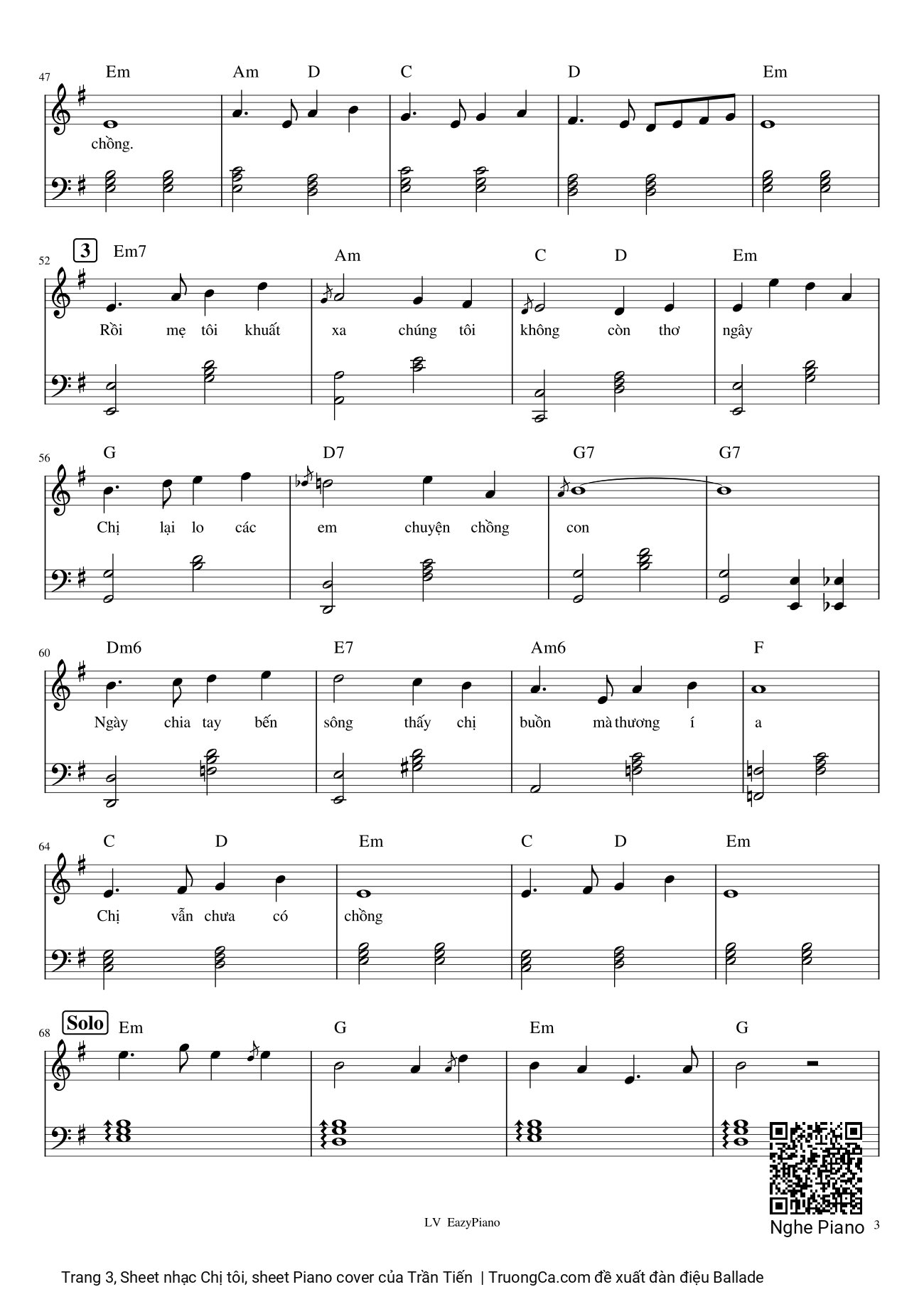 Page 3 of Sheet music PDF Chị tôi, sheet Piano cover - Trần Tiến