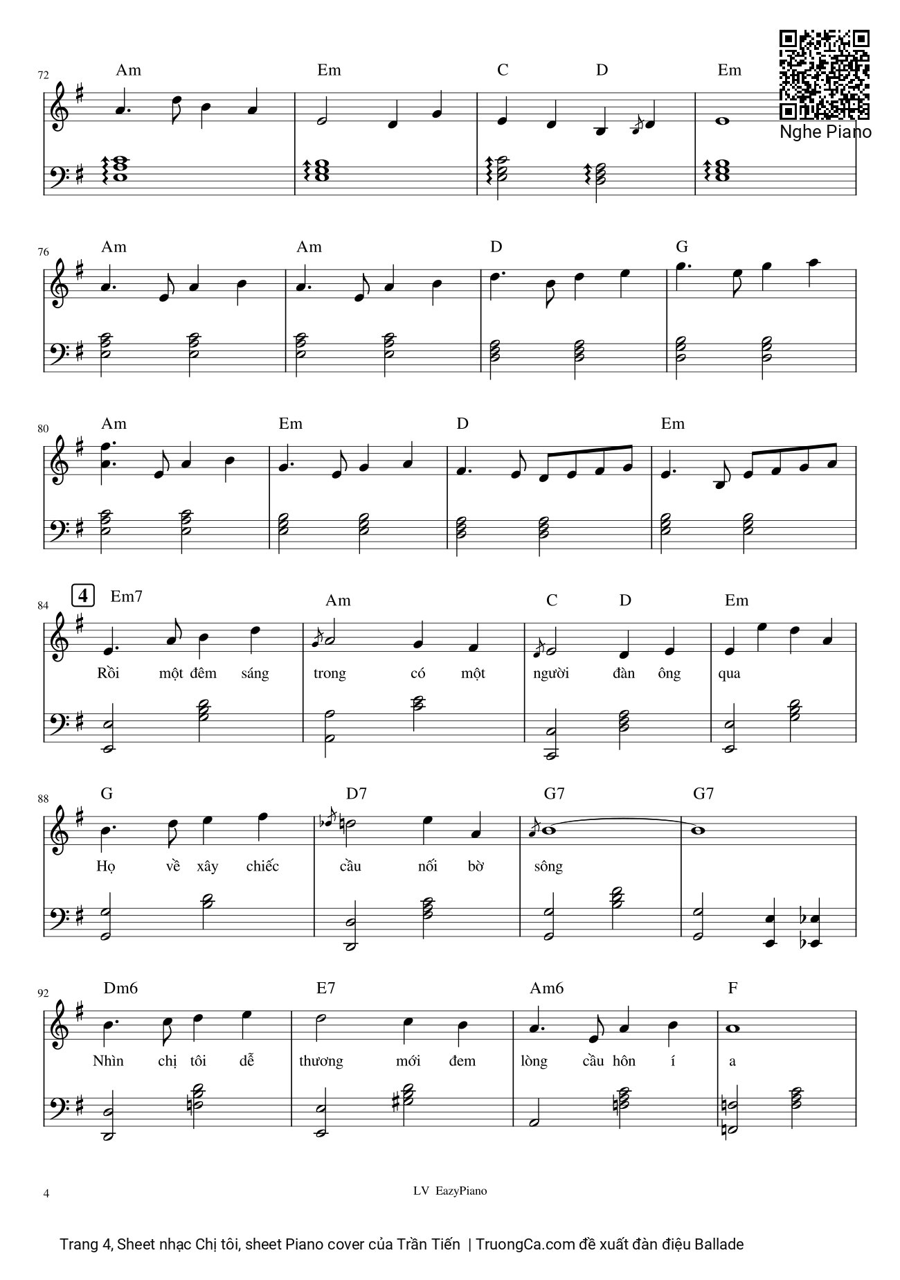 Page 4 of Sheet music PDF Chị tôi, sheet Piano cover - Trần Tiến