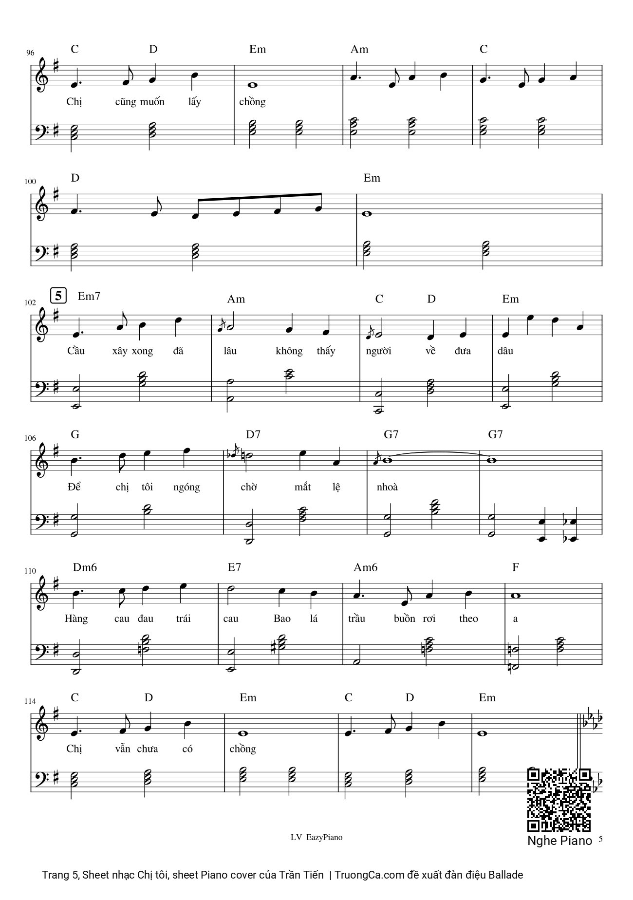 Page 5 of Sheet music PDF Chị tôi, sheet Piano cover - Trần Tiến