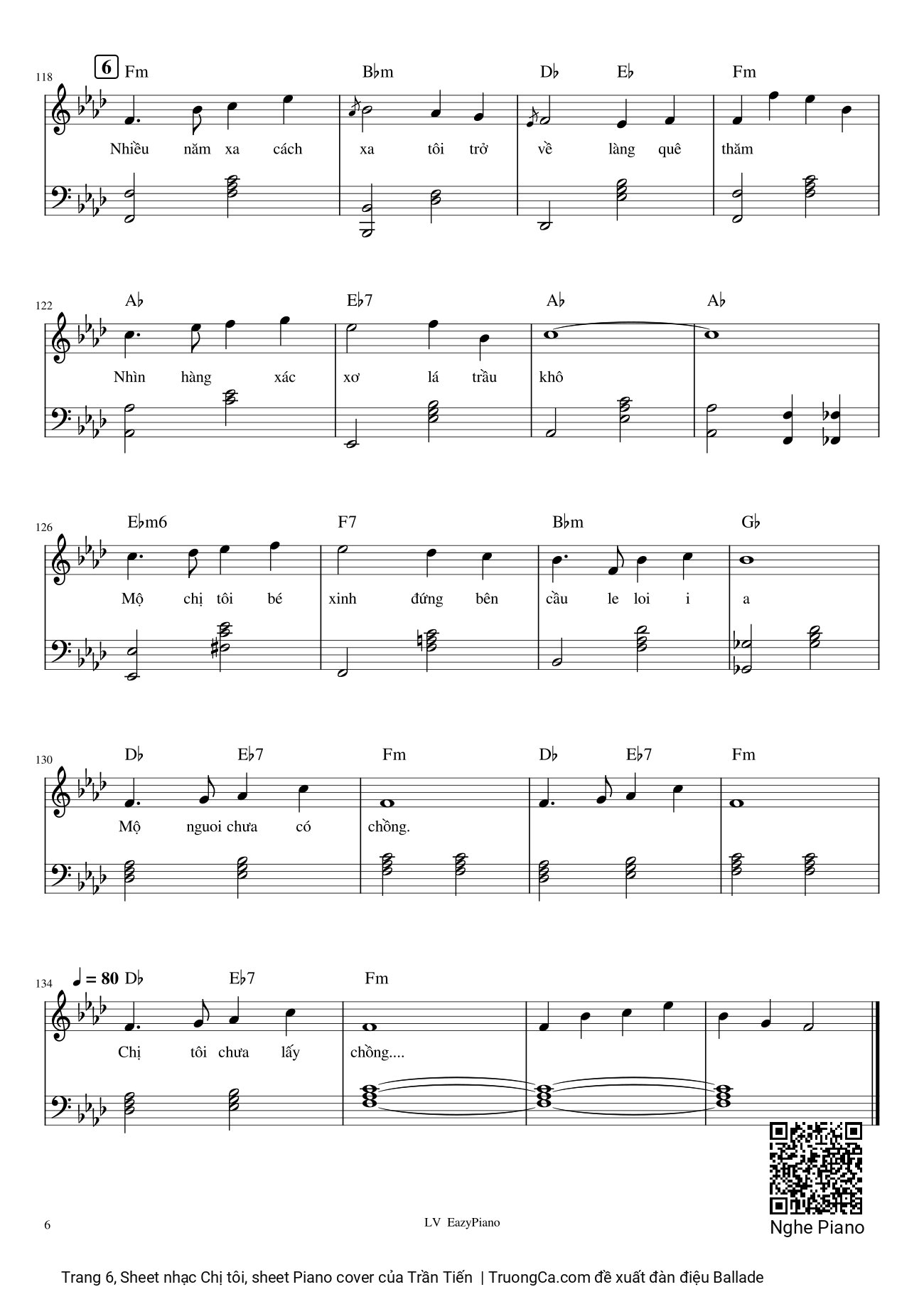 Page 6 of Sheet music PDF Chị tôi, sheet Piano cover - Trần Tiến