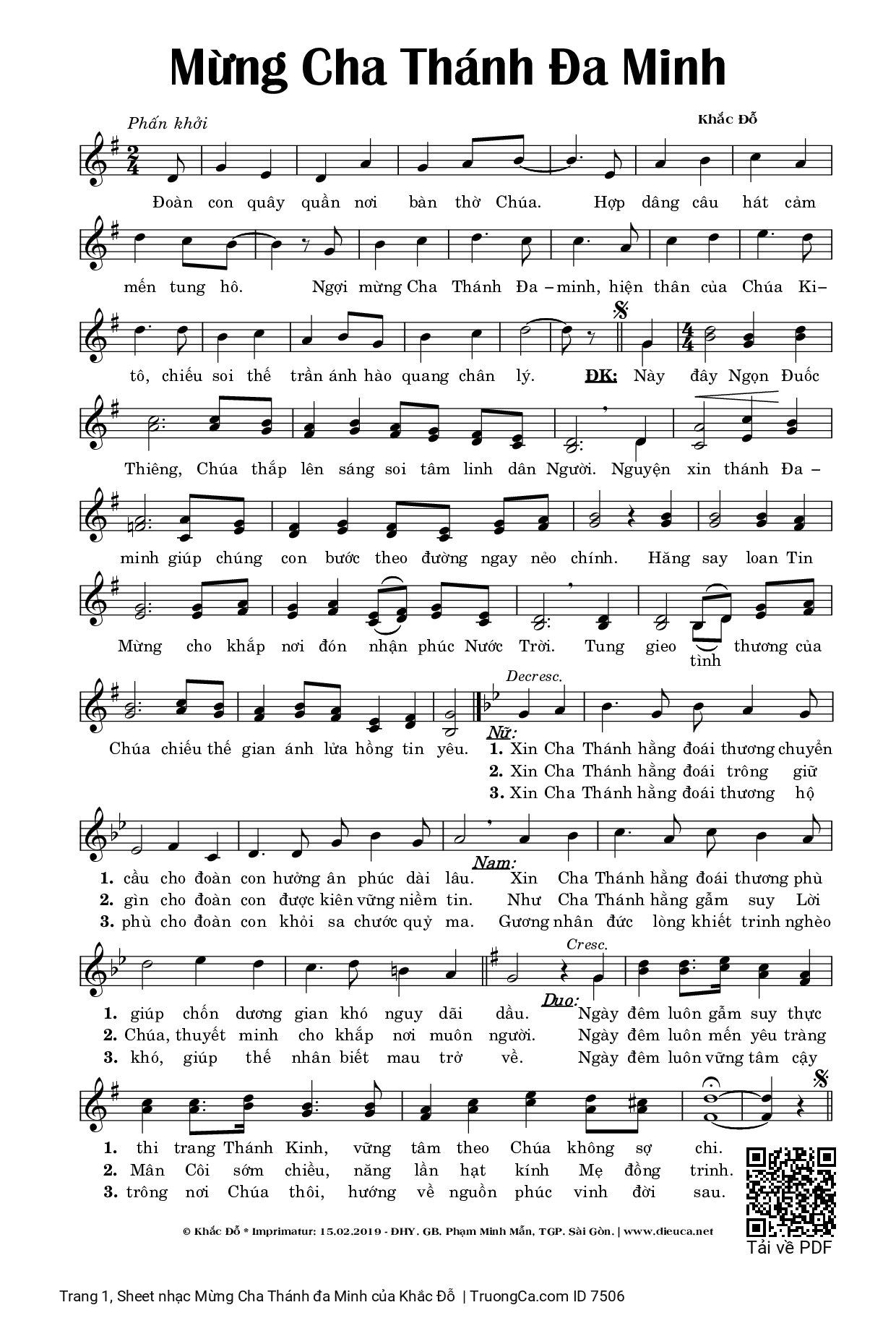 Sheet PDF of Mừng Cha Thánh đa Minh