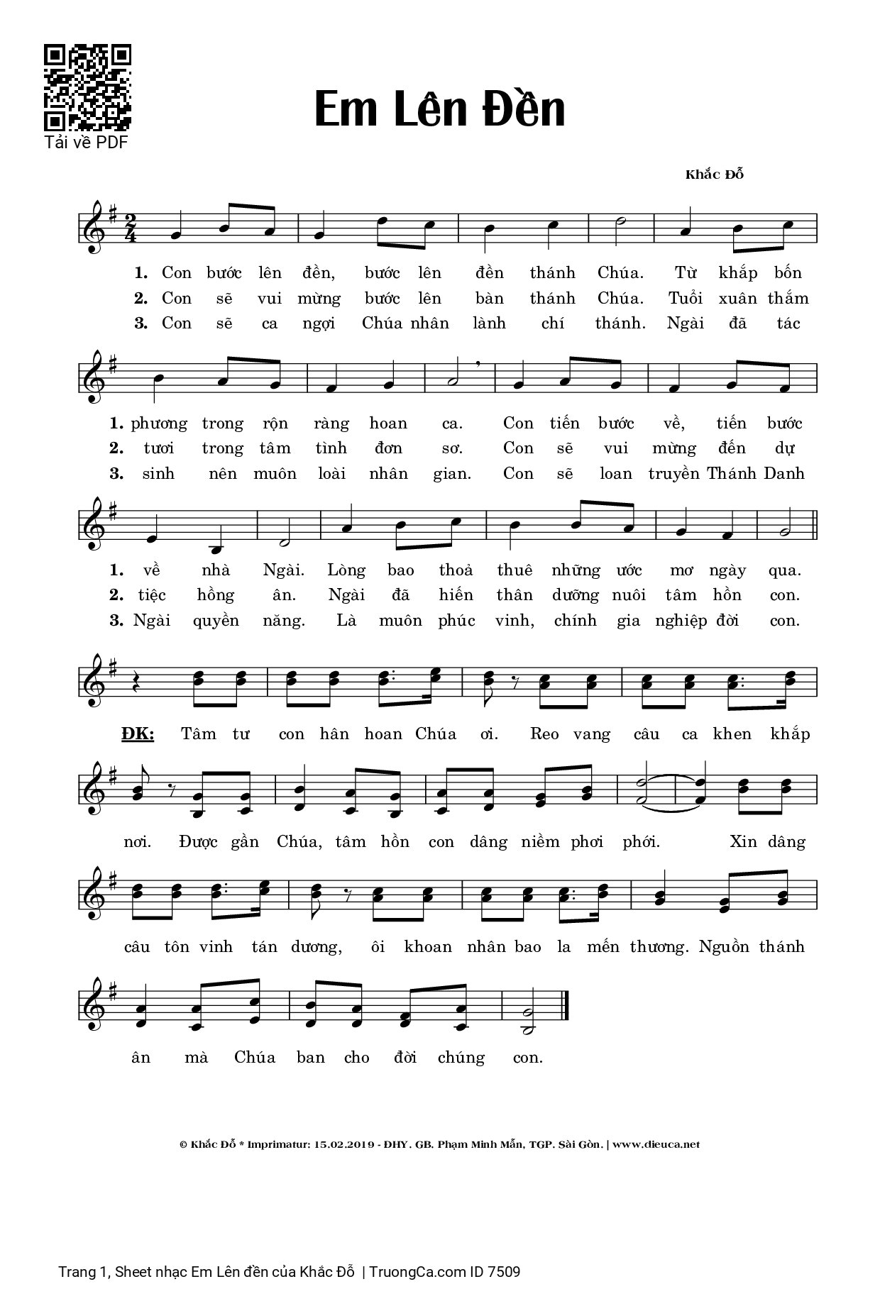 Page 1 of Sheet music PDF Em Lên đền - Khắc Đỗ
