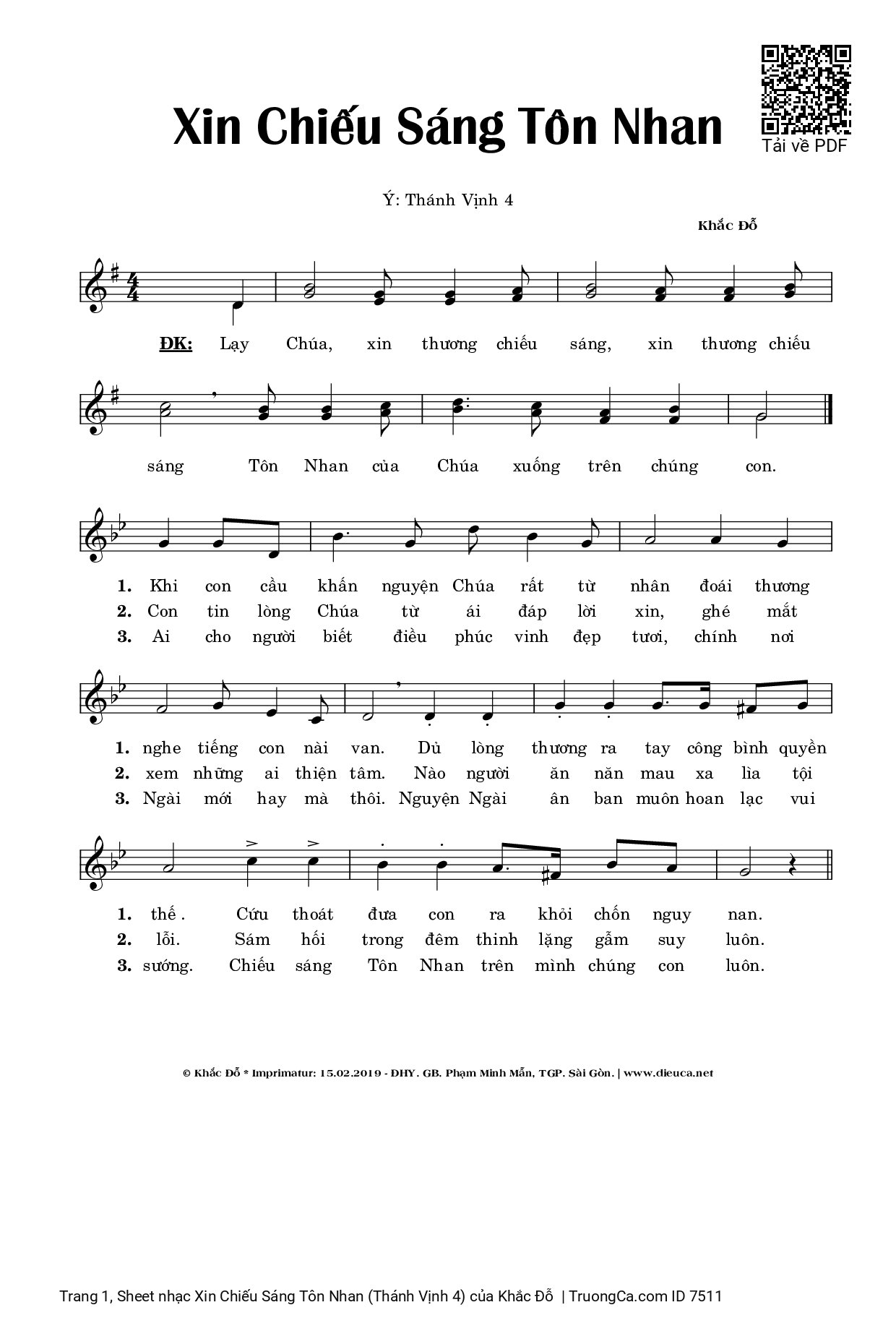 Sheet PDF of Xin Chiếu Sáng Tôn Nhan (Thánh Vịnh 4)