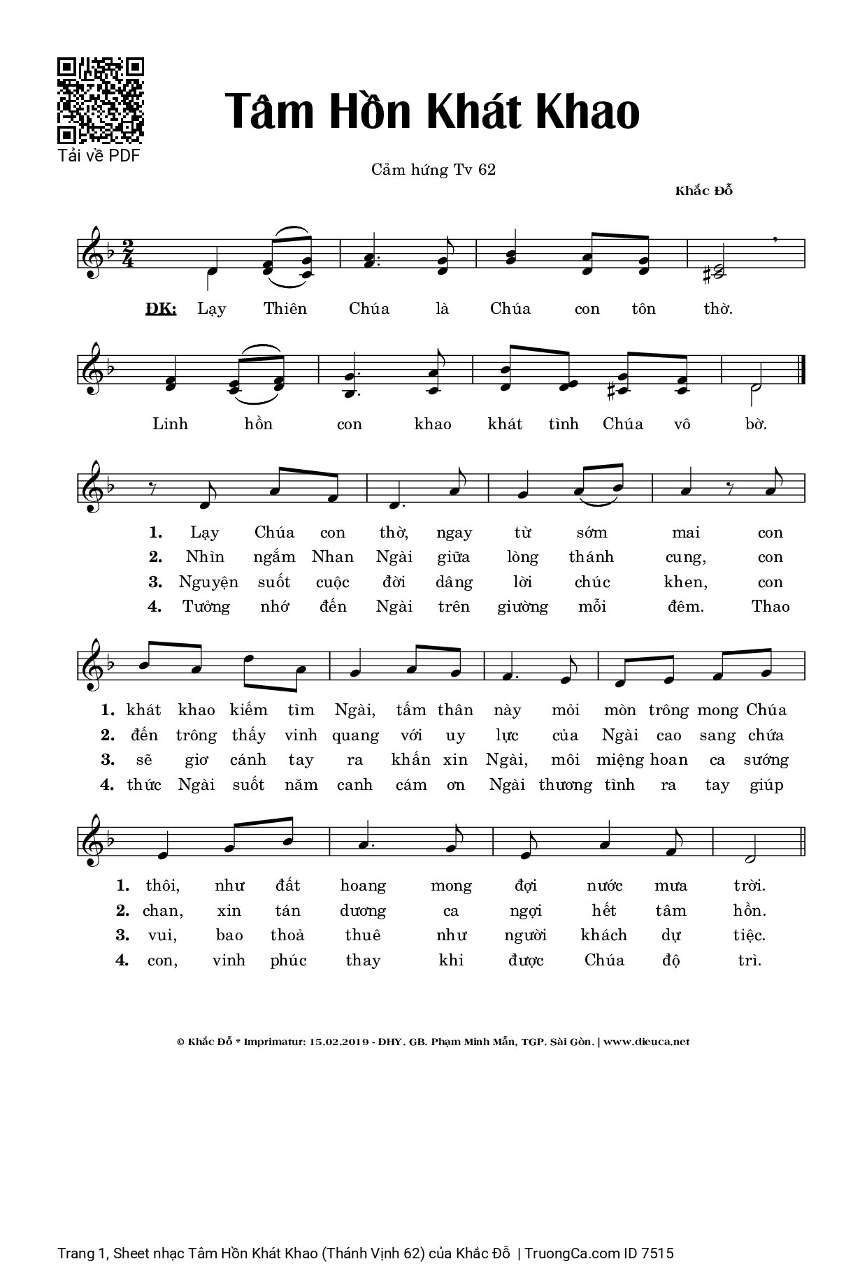 Sheet PDF of Tâm Hồn Khát Khao (Thánh Vịnh 62)