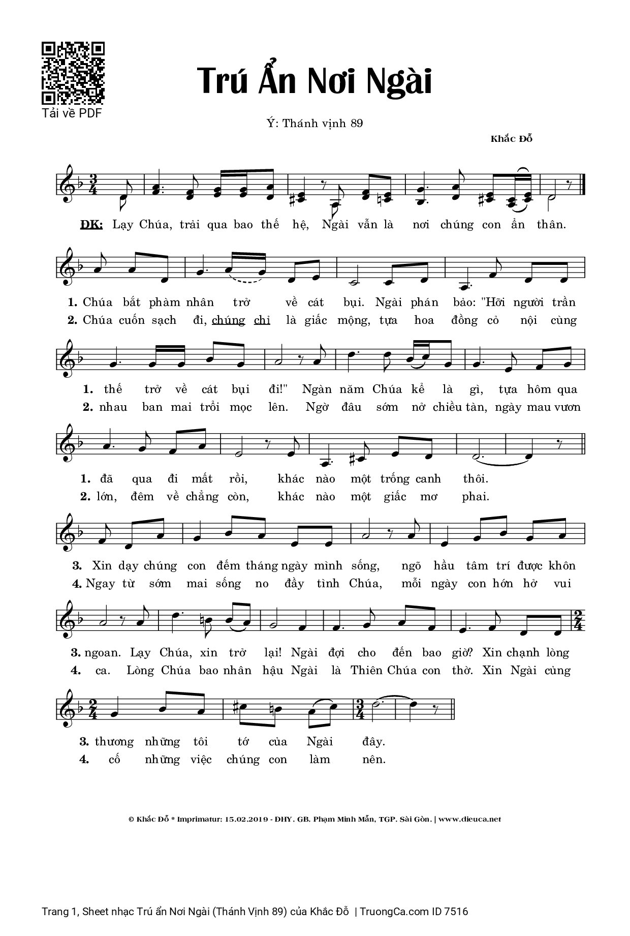 Sheet PDF of Trú ẩn Nơi Ngài (Thánh Vịnh 89)