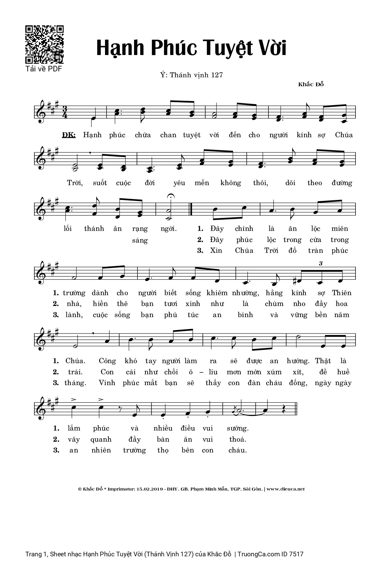 Sheet PDF of Hạnh Phúc Tuyệt Vời (Thánh Vịnh 127)