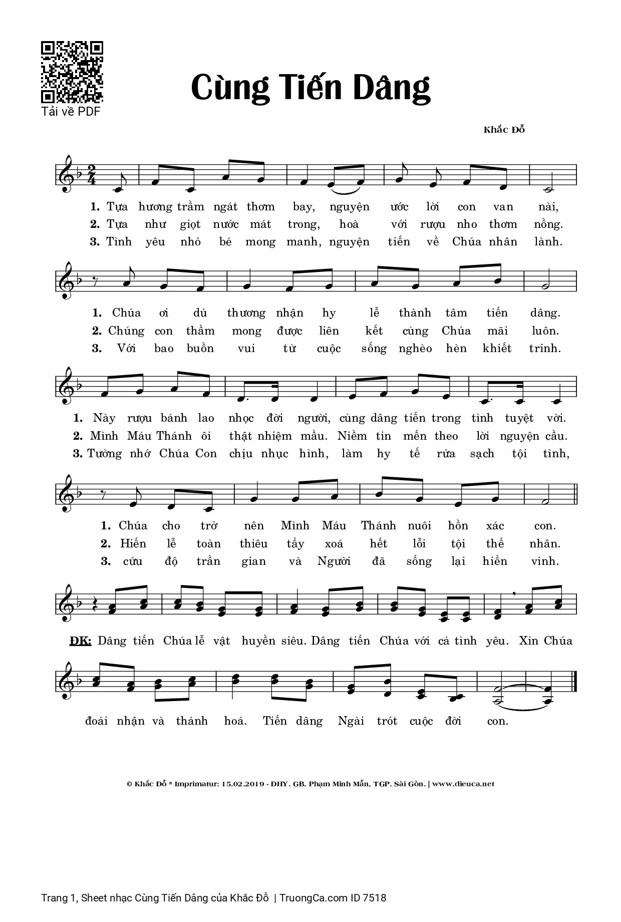 Page 1 of Sheet music PDF Cùng Tiến Dâng - Khắc Đỗ