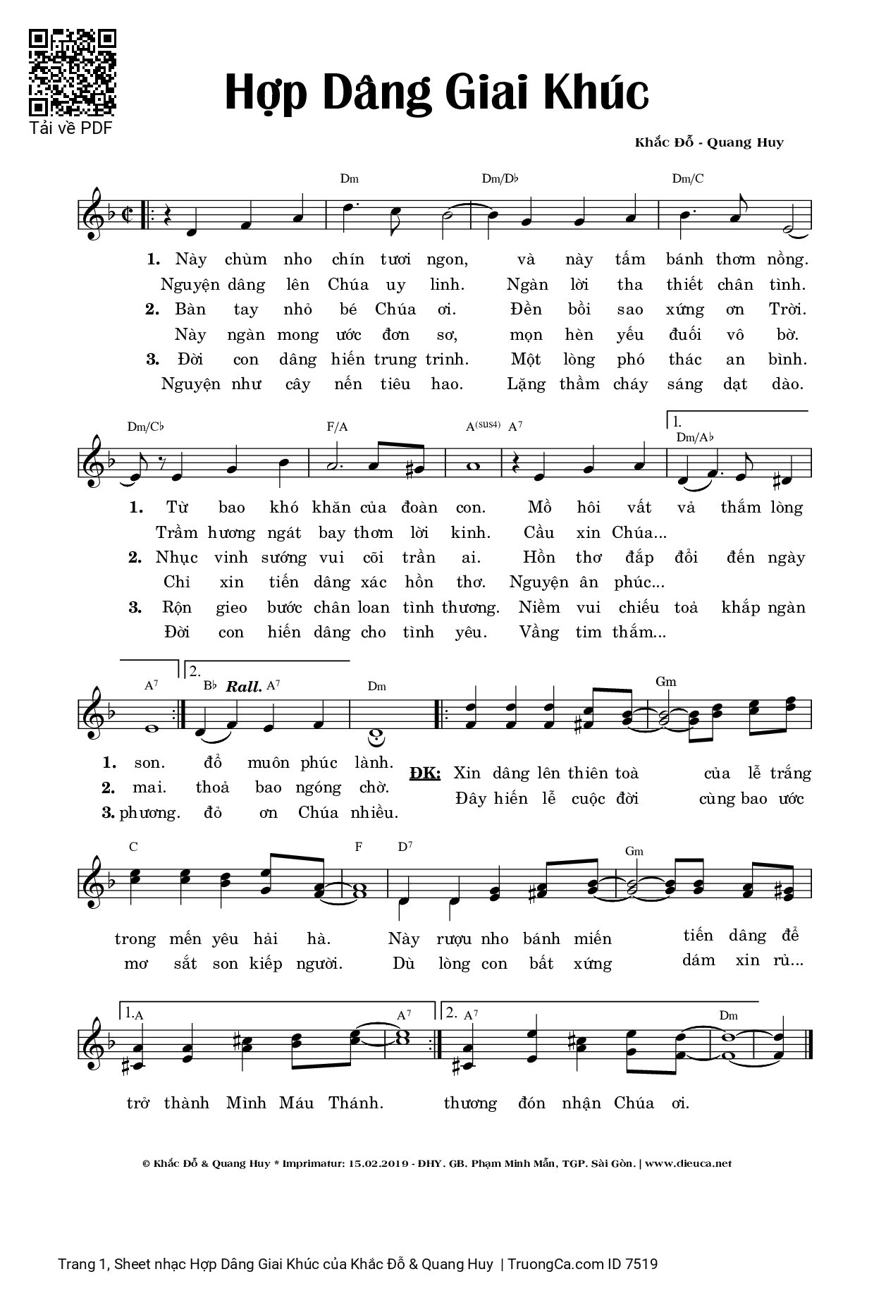 Sheet PDF of Hợp Dâng Giai Khúc