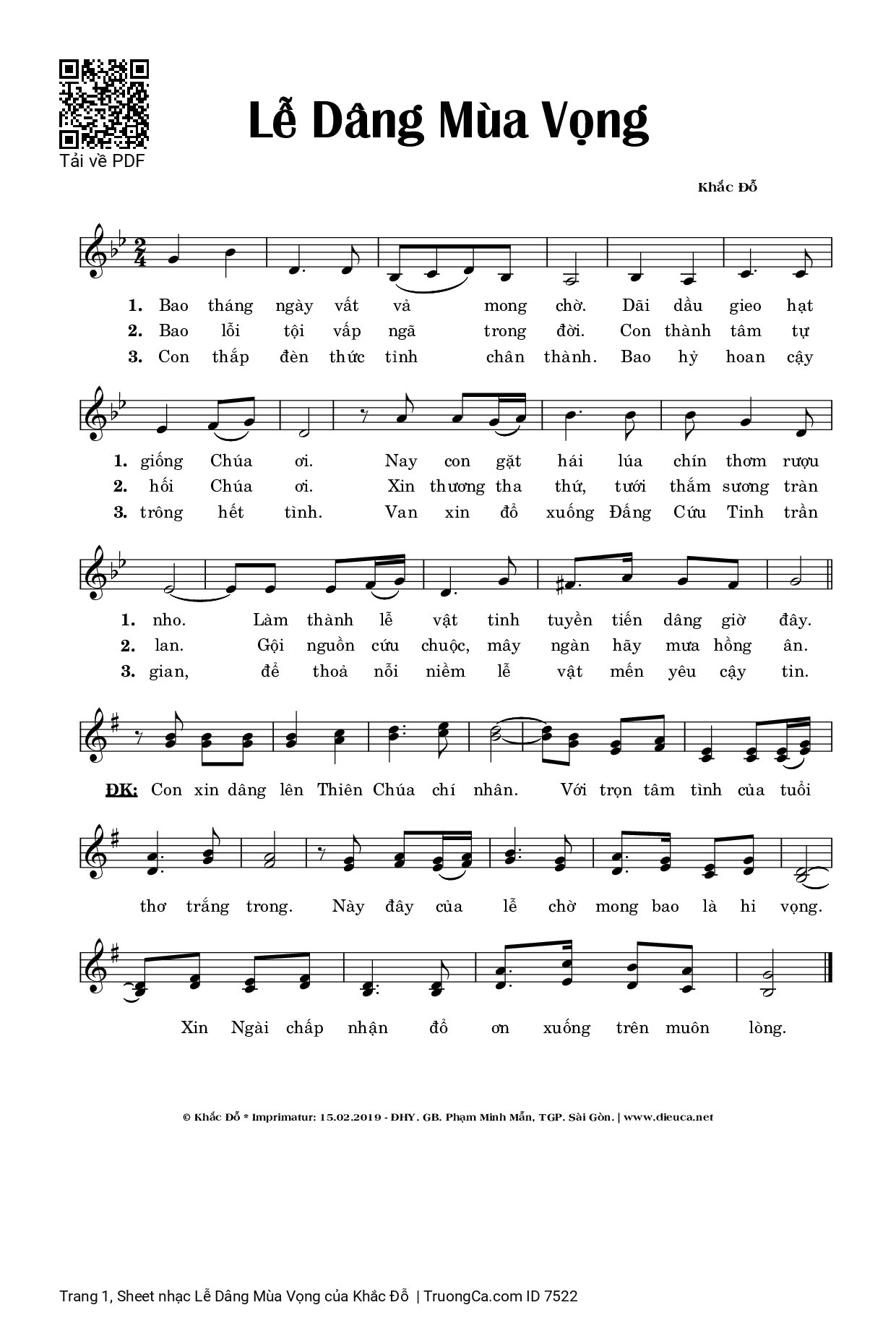 Sheet PDF of Lễ Dâng Mùa Vọng