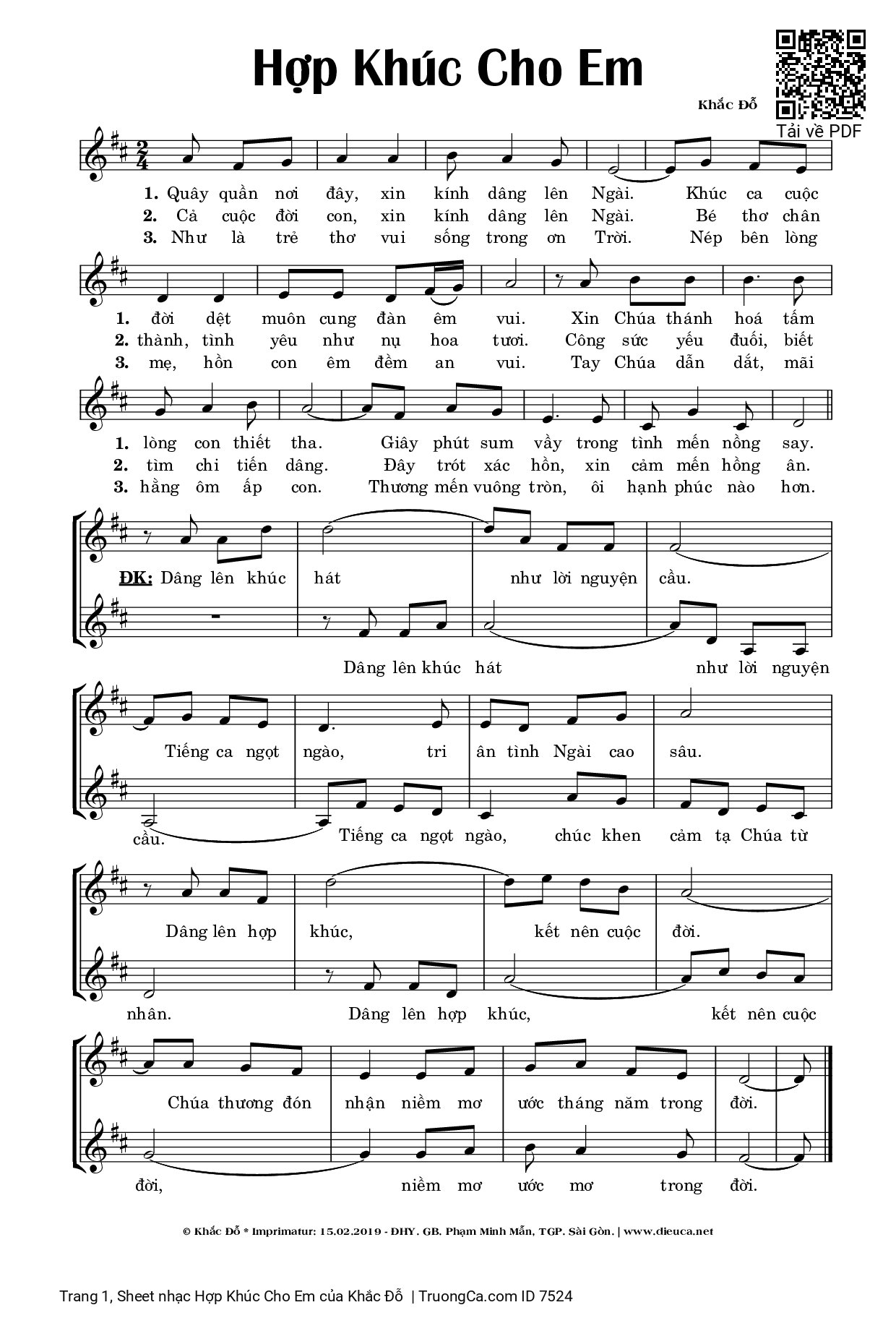 Sheet PDF of Hợp Khúc Cho Em
