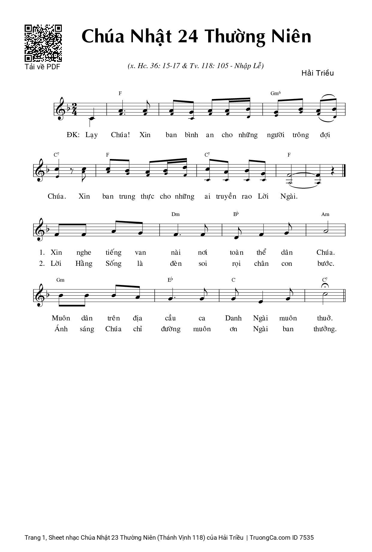 Sheet PDF of Chúa Nhật 23 Thường Niên (Thánh Vịnh 118)