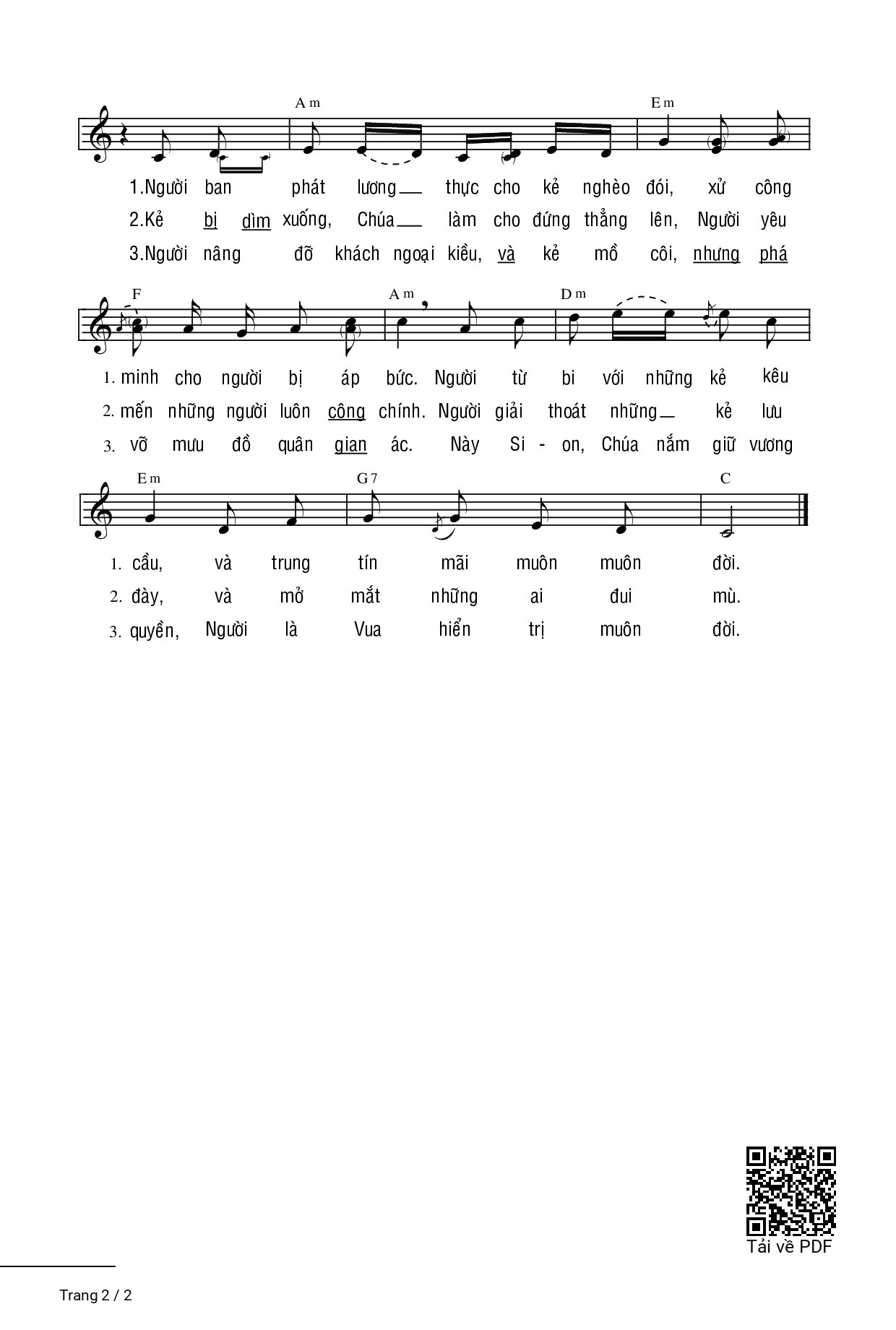 Page 2 of Sheet music PDF Xin Hãy đến (Thánh Vịnh 145) * - Kim Loan