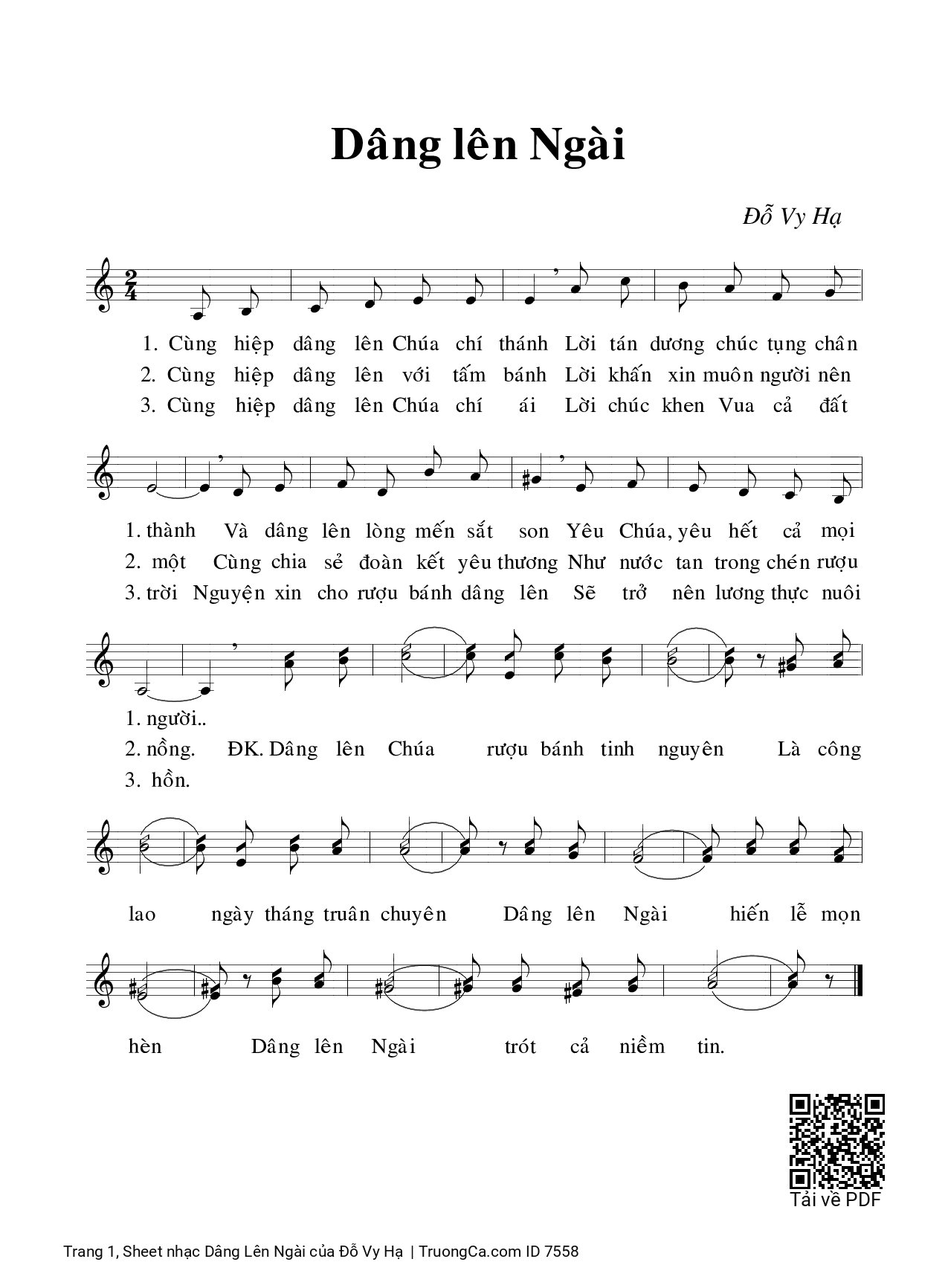 Sheet PDF of Dâng Lên Ngài