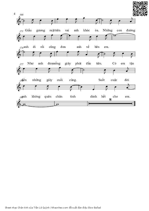 Page 4 of Sheet music PDF Chân tình - Trần Lê Quỳnh