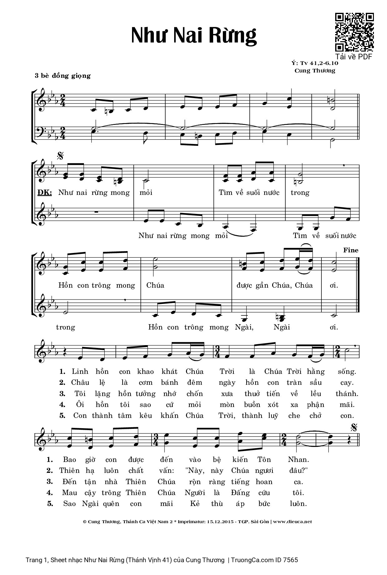 Sheet PDF of Như Nai Rừng (Thánh Vịnh 41)