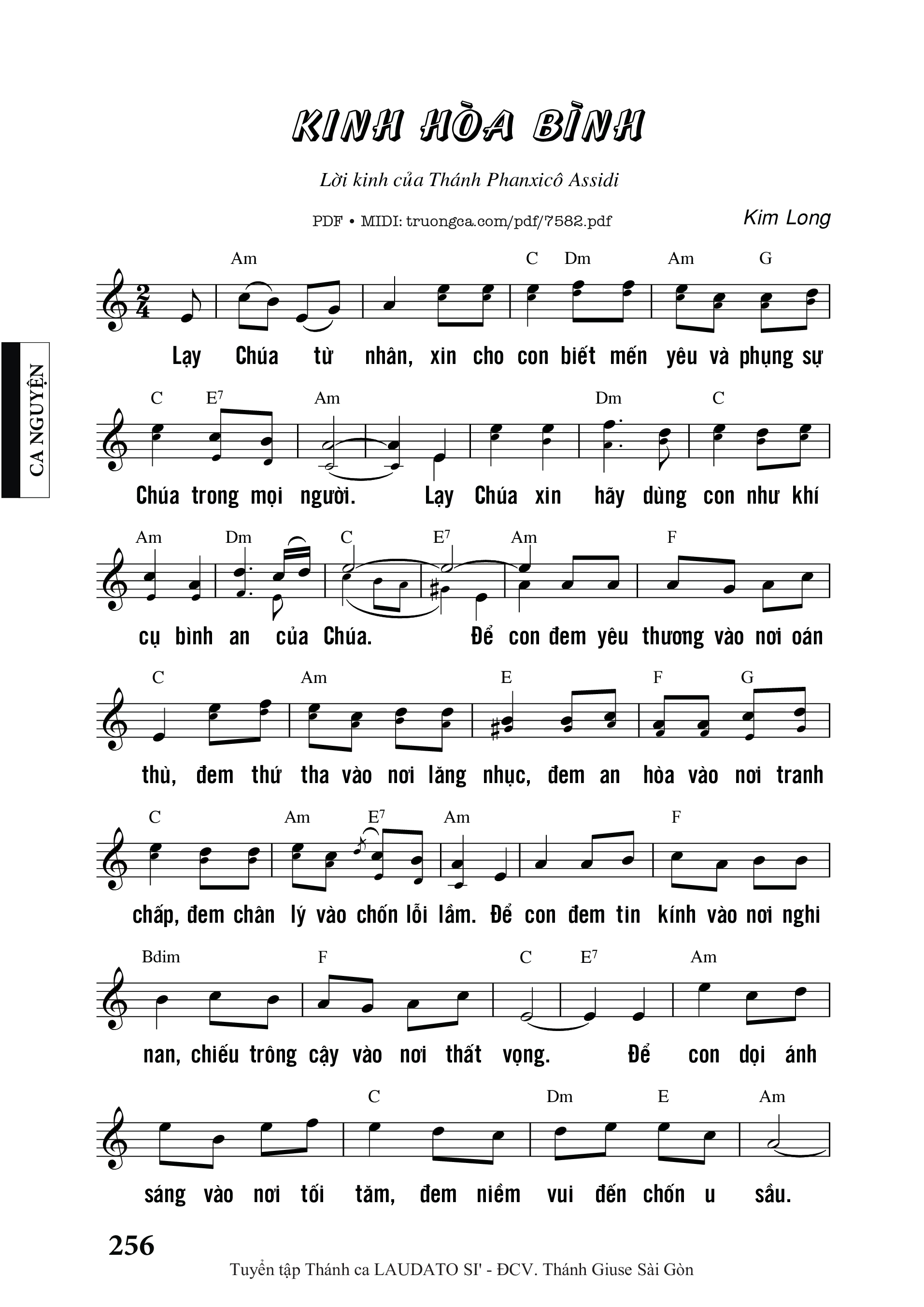 Sheet PDF of Kinh Hòa Bình thánh Phanxico