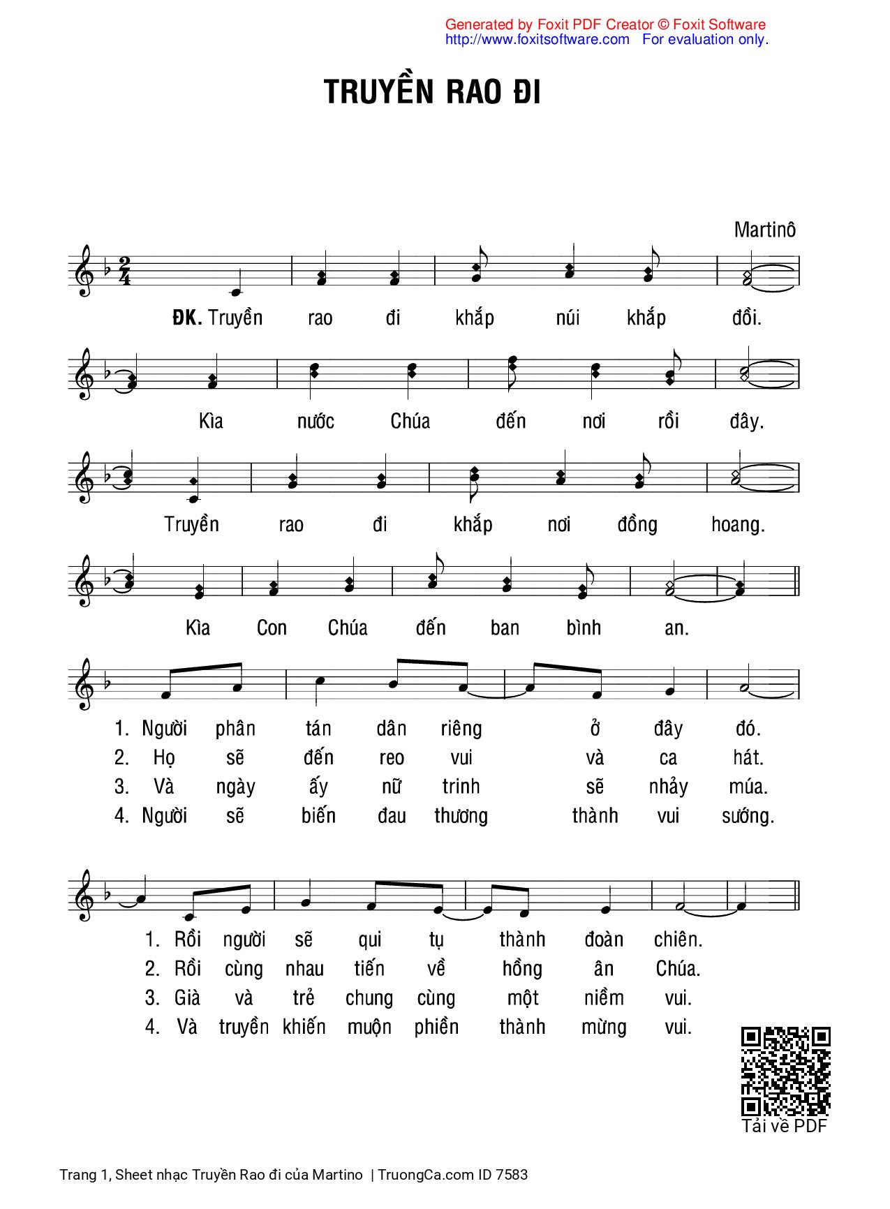 Sheet PDF of Truyền Rao đi