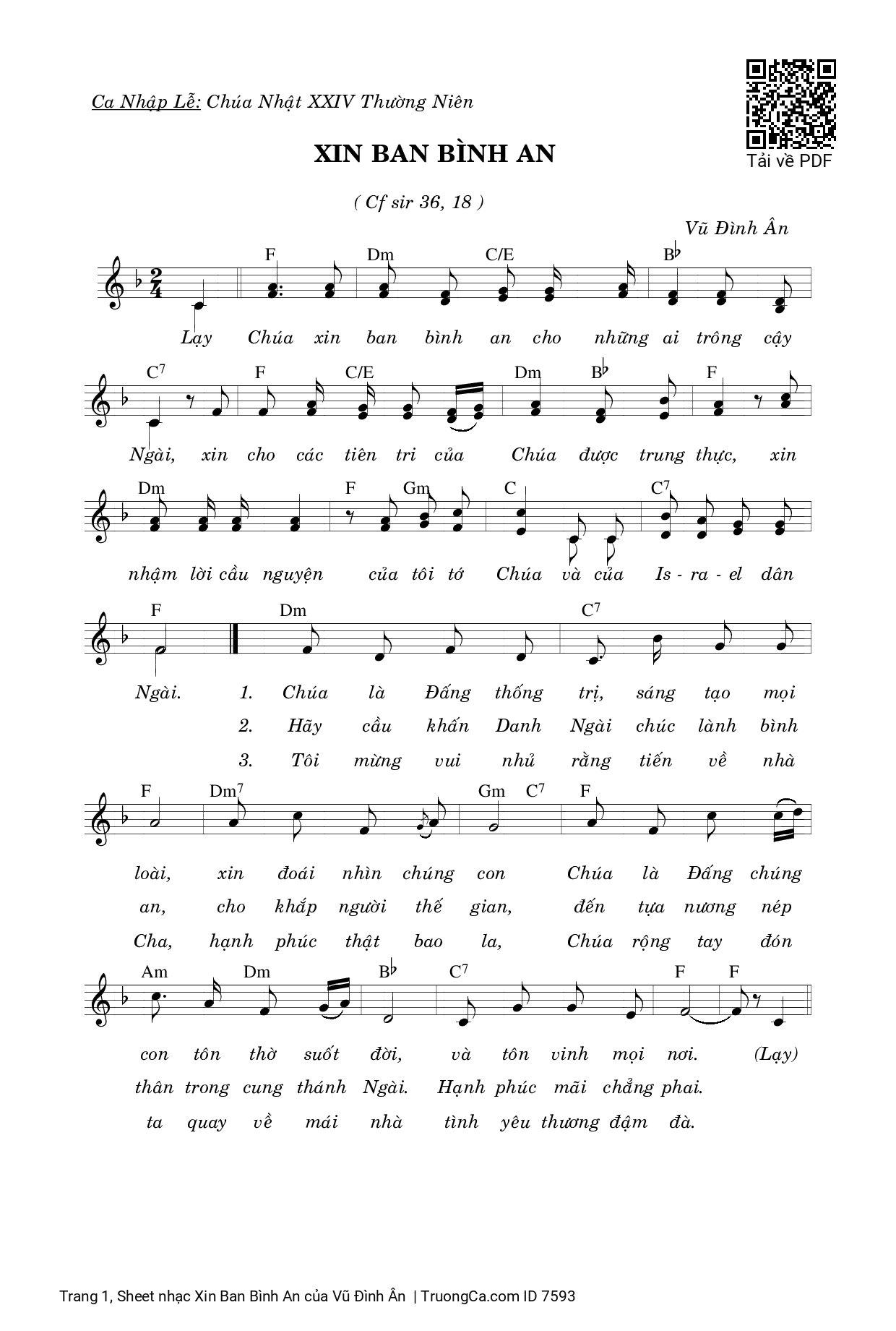 Sheet PDF of Xin Ban Bình An