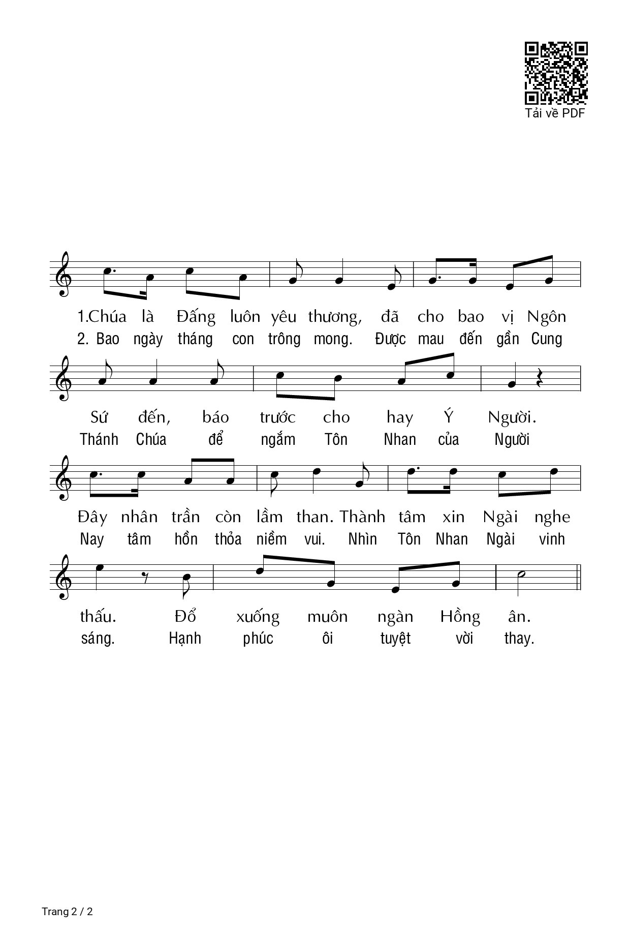 Page 2 of Sheet music PDF Xin Nghe Tiếng Nguyện Cầu * - Duy Linh PHN