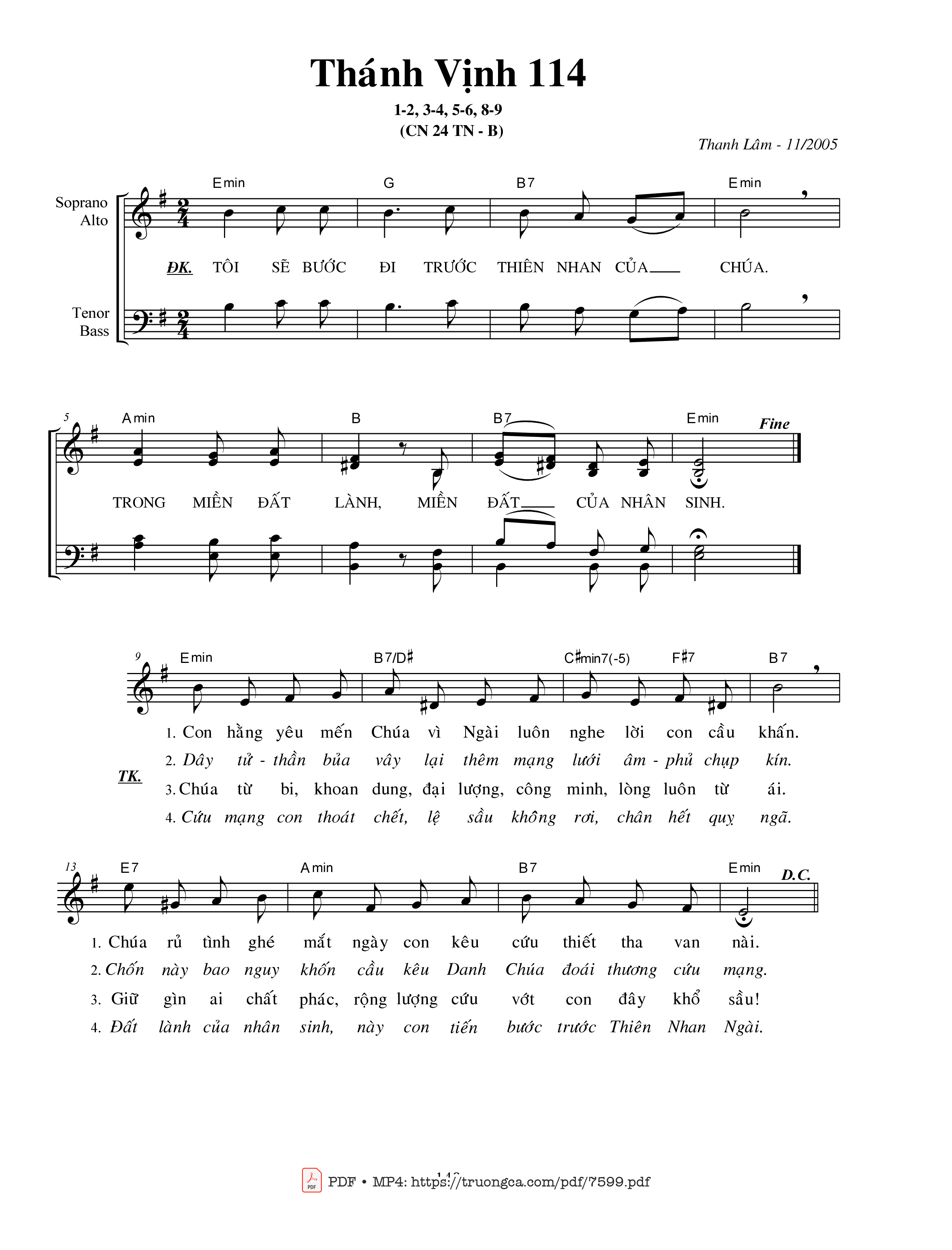 Sheet PDF of Thánh Vịnh 114, Chúa Nhật 24b