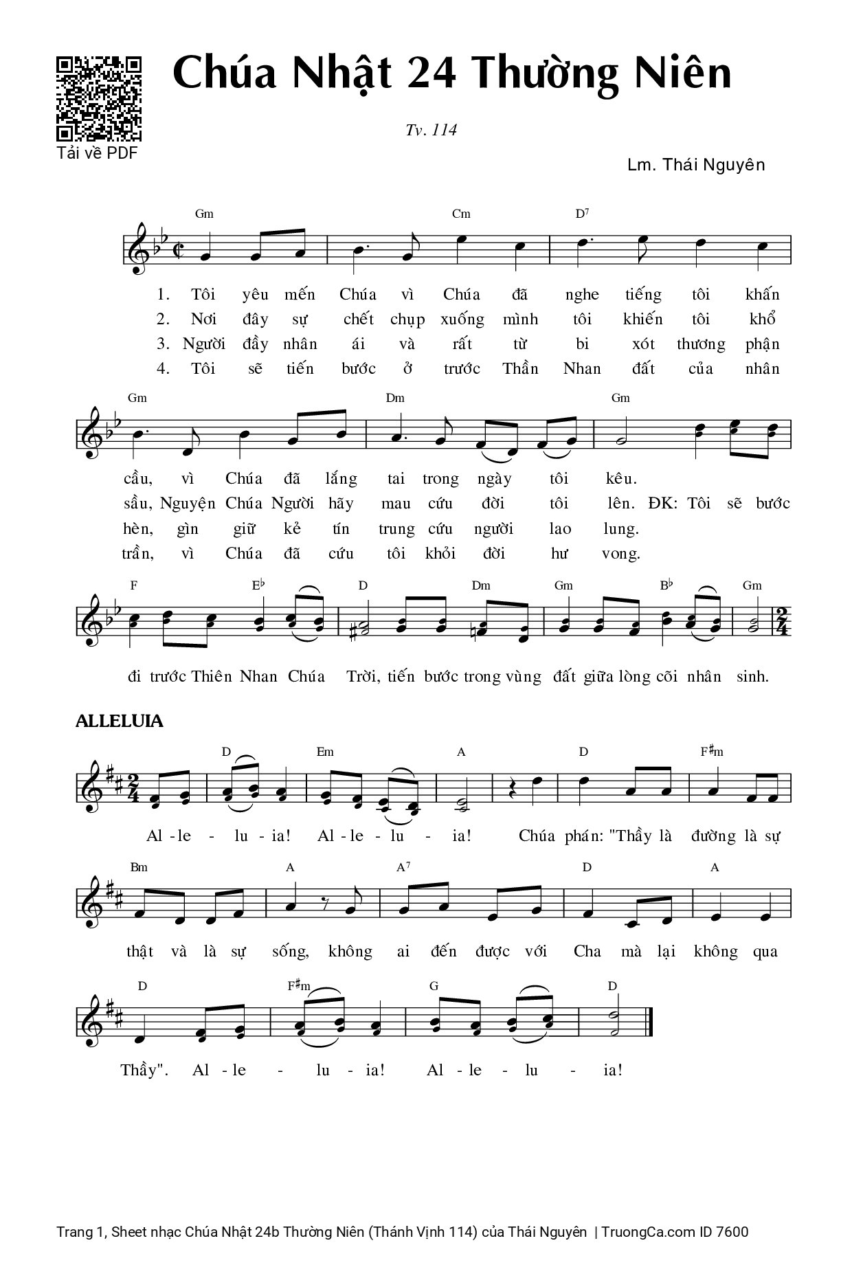 Sheet PDF of Thánh Vịnh 114, Chúa Nhật 24b