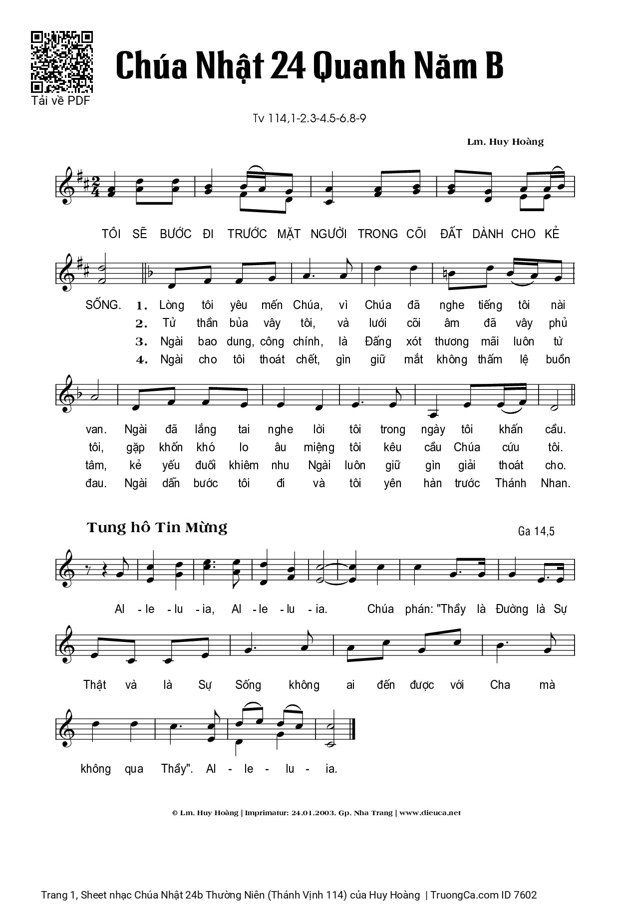 Sheet PDF of Chúa Nhật 24b Thường Niên (Thánh Vịnh 114)