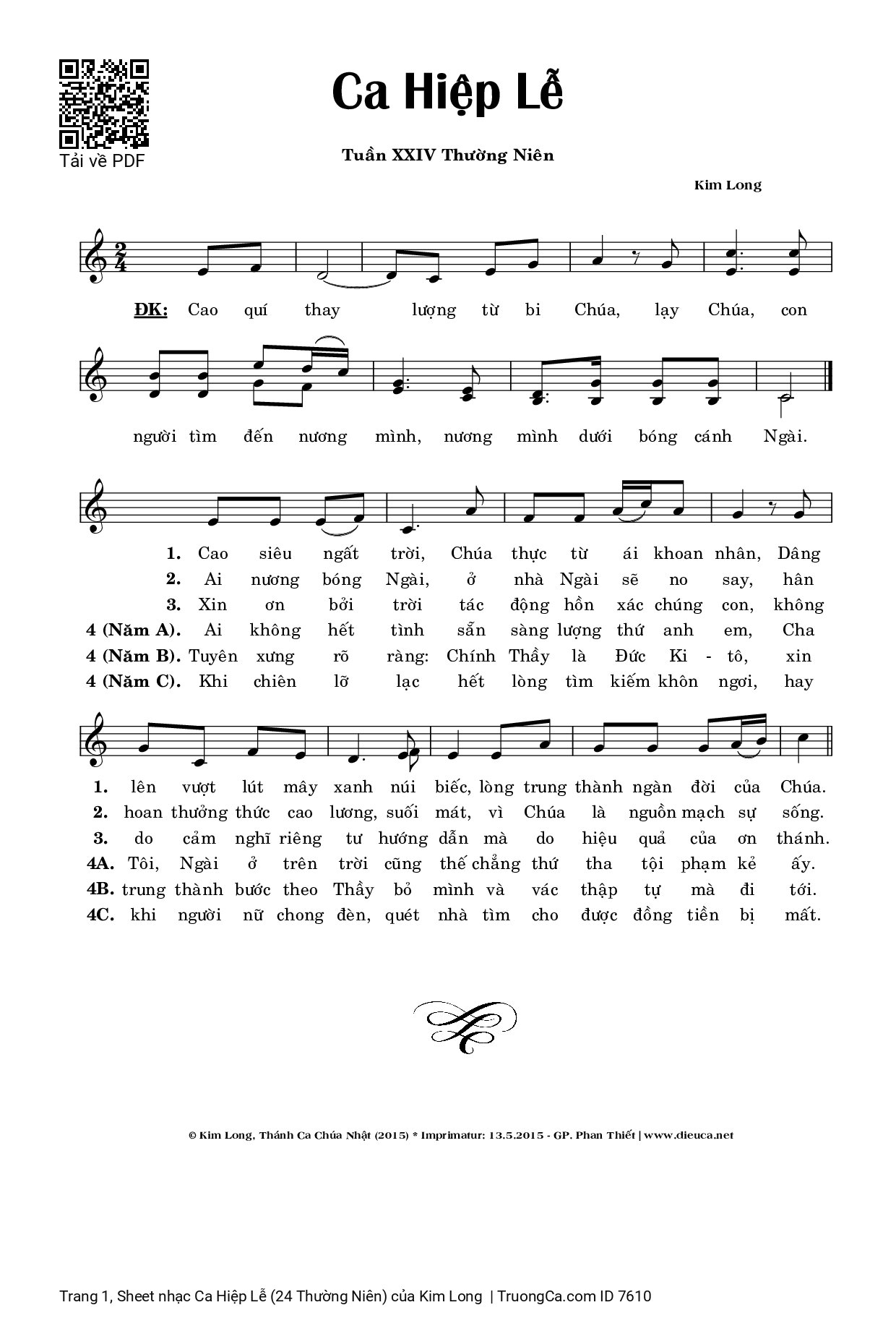 Sheet PDF of Ca Hiệp Lễ (24 Thường Niên)