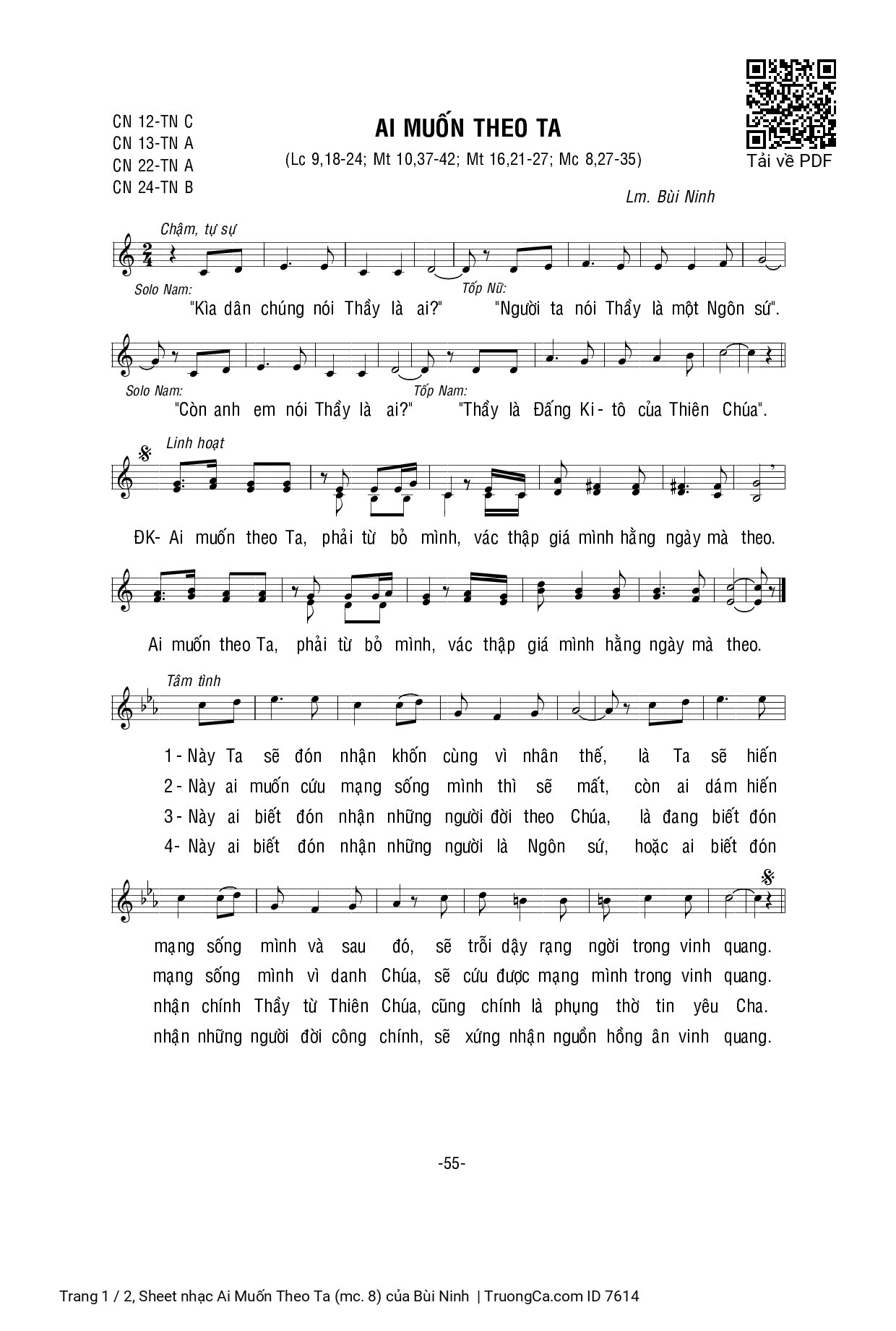 Sheet PDF of Ai Muốn Theo Ta (mc. 8)