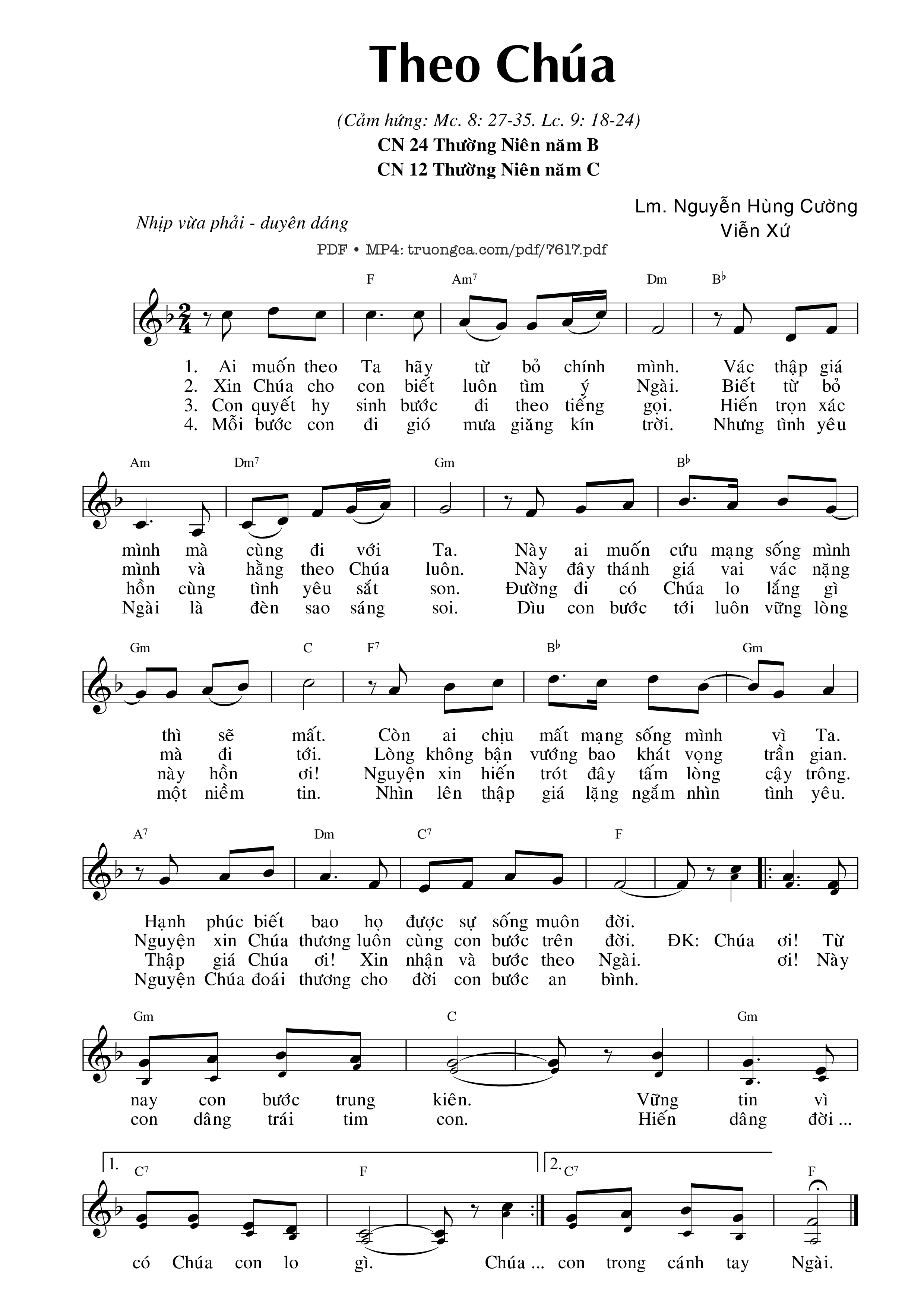 Page 1 of Sheet music PDF Theo Chúa (mc. 8) - Nguyễn Hùng Cường & Viễn Xứ