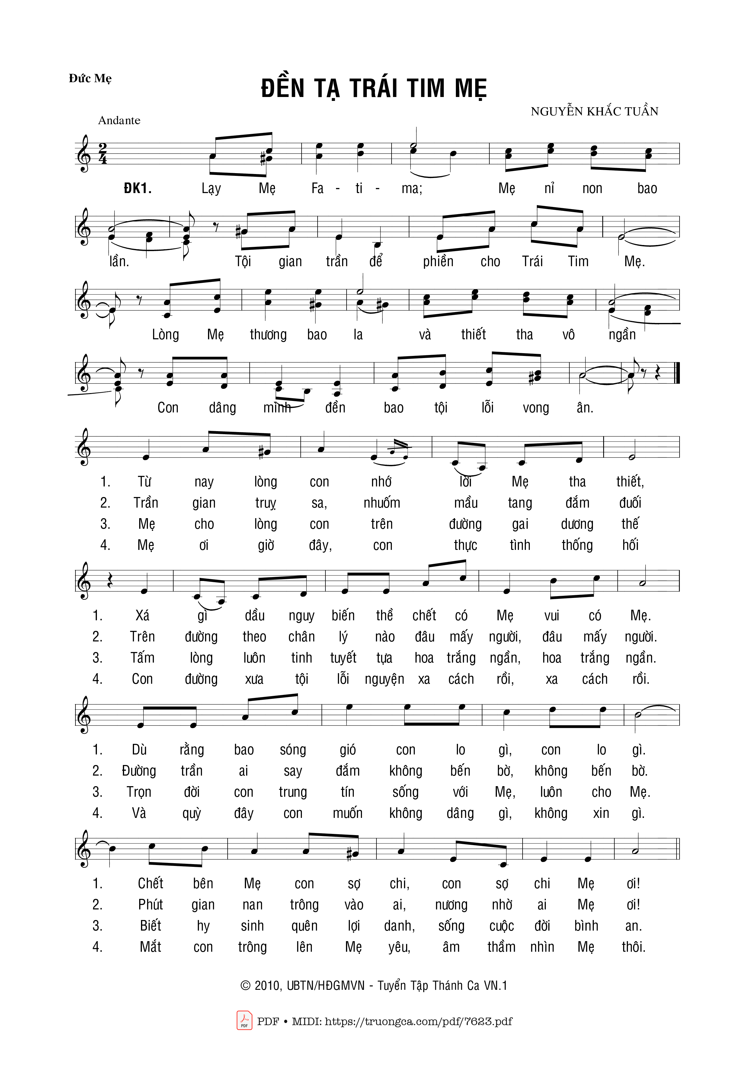 Sheet PDF of đền Tạ Trái Tim Mẹ