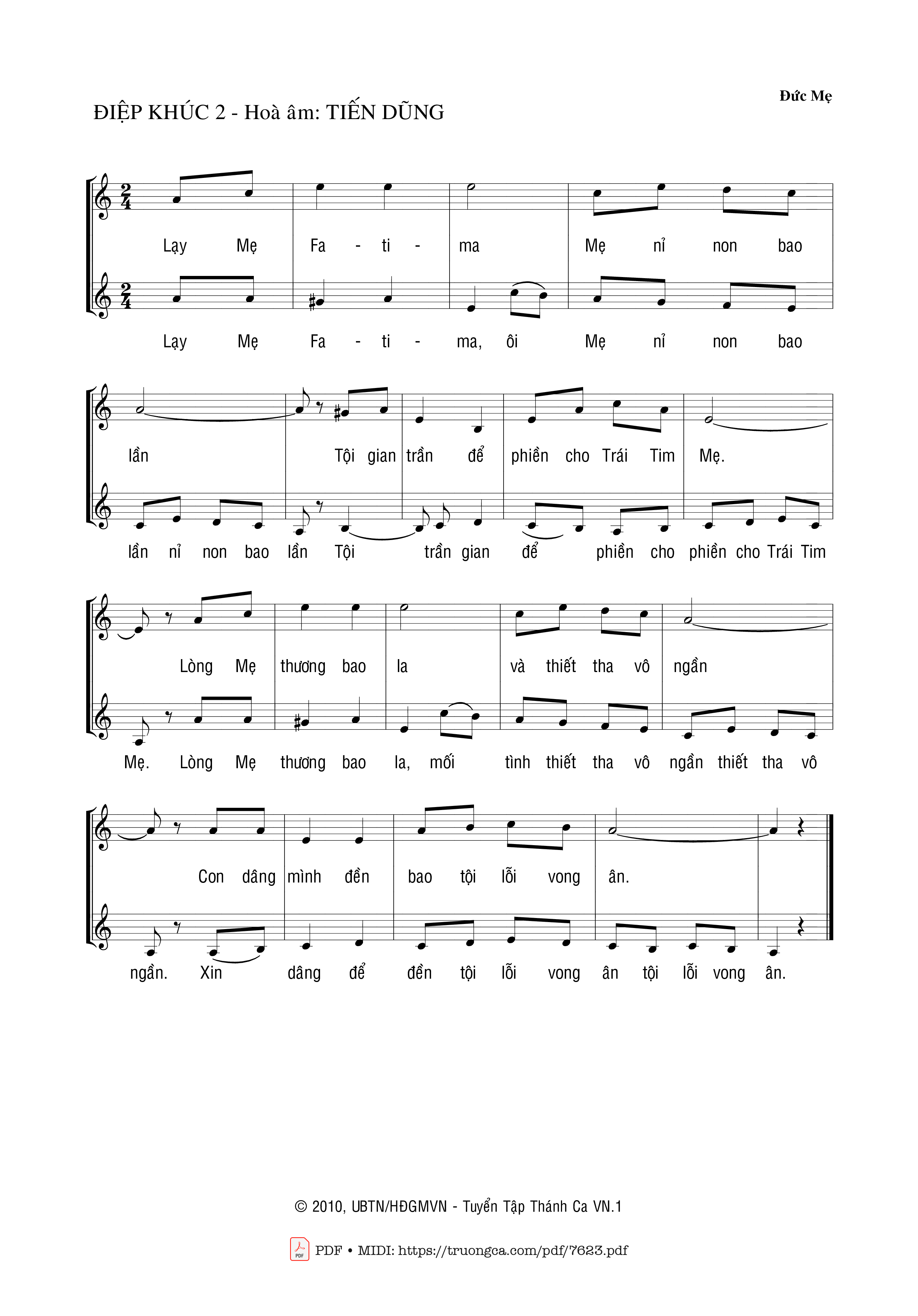 Page 2 of Sheet music PDF đền Tạ Trái Tim Mẹ - Nguyễn Khắc Tuần