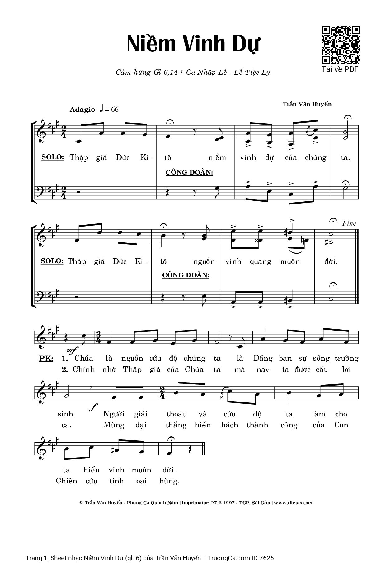 Sheet PDF of Niềm Vinh Dự (gl. 6)