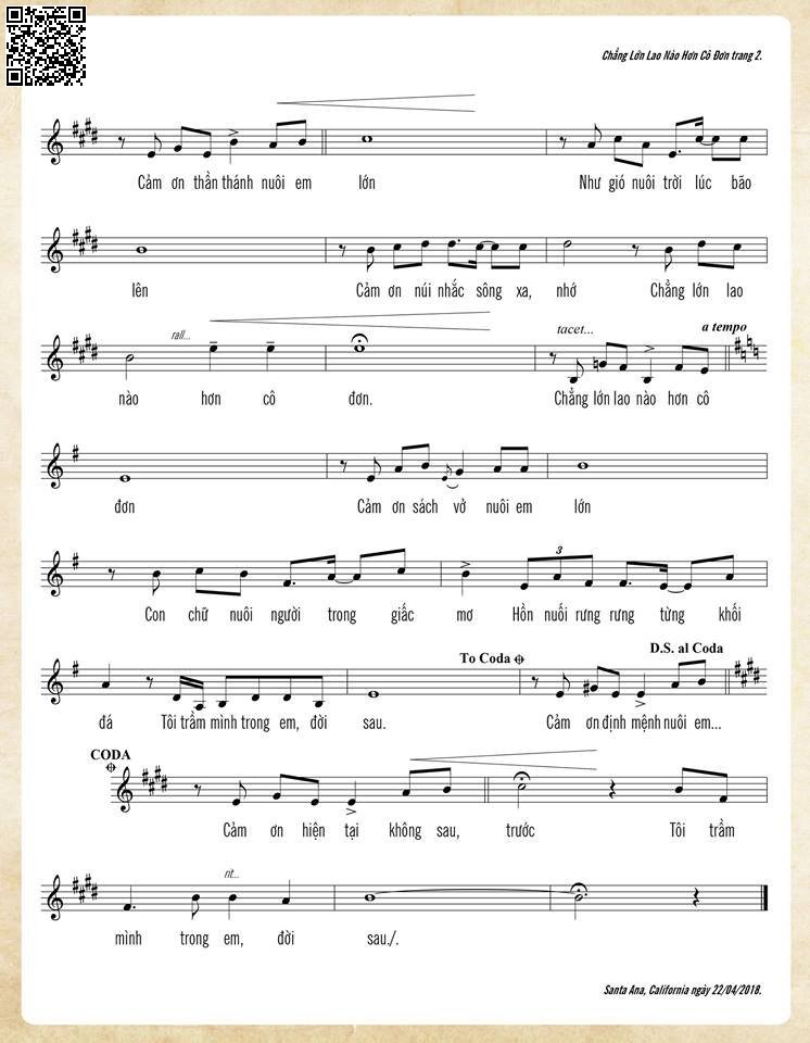 Page 2 of Sheet music PDF Chẳng lớn lao nào hơn cô đơn - Trần Duy Đức