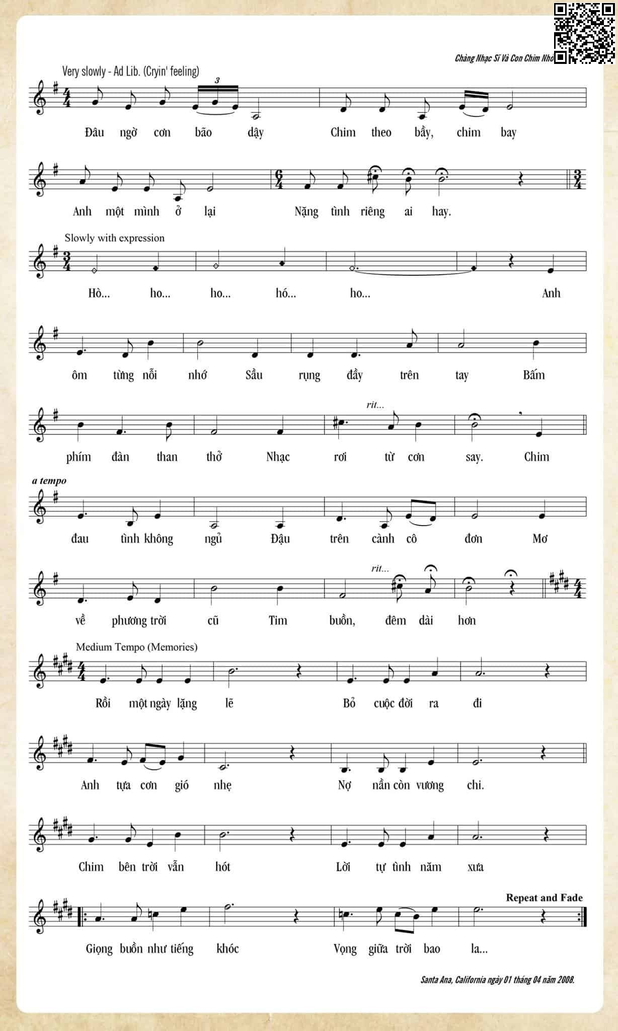 Page 2 of Sheet music PDF Chàng nhạc sĩ và con chim nhỏ - Trần Duy Đức