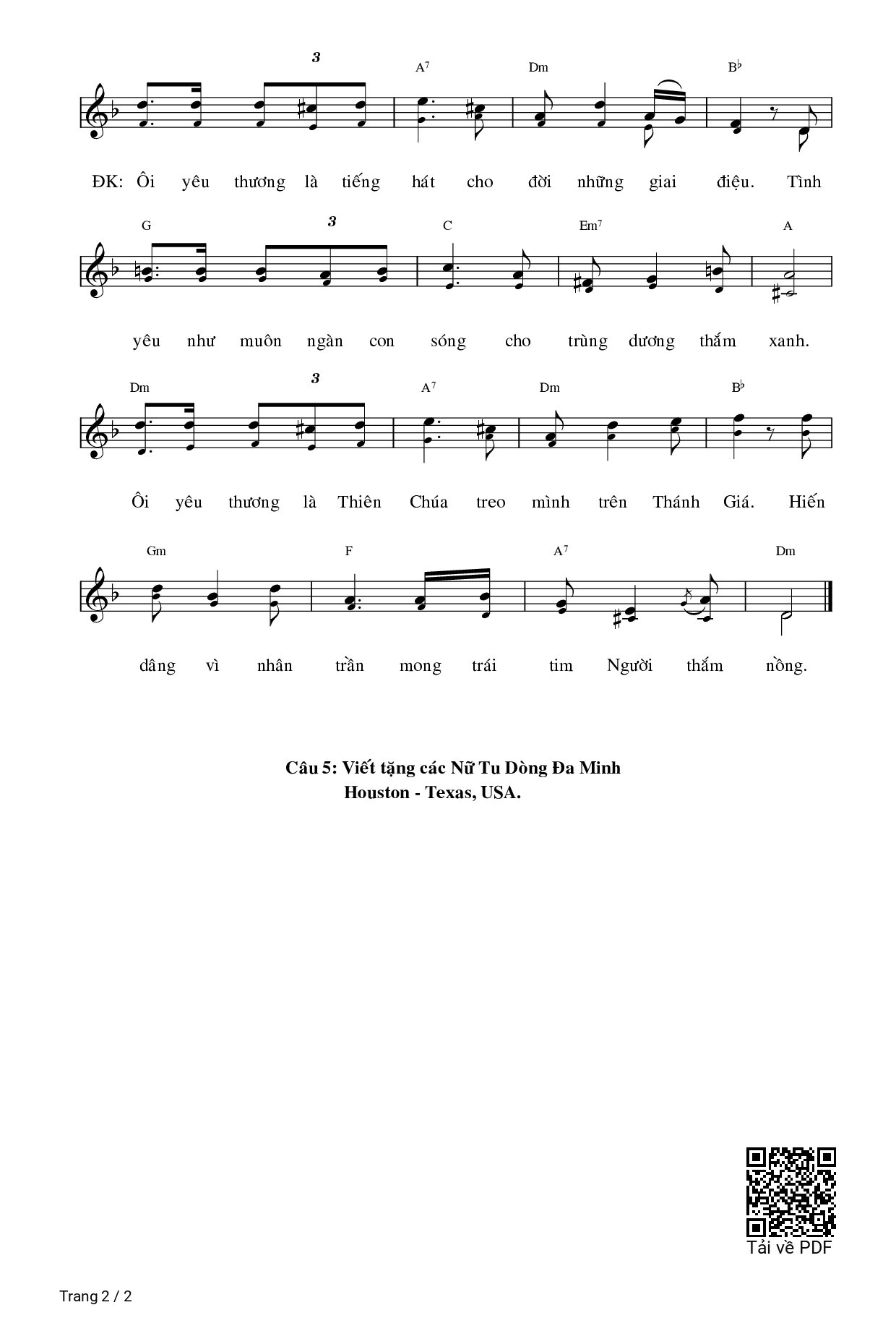 Page 2 of Sheet music PDF Tình Yêu Chúa Vút Cao - Nguyễn Duy