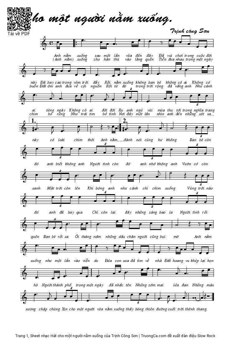 Sheet PDF of Hát cho một người nằm xuống