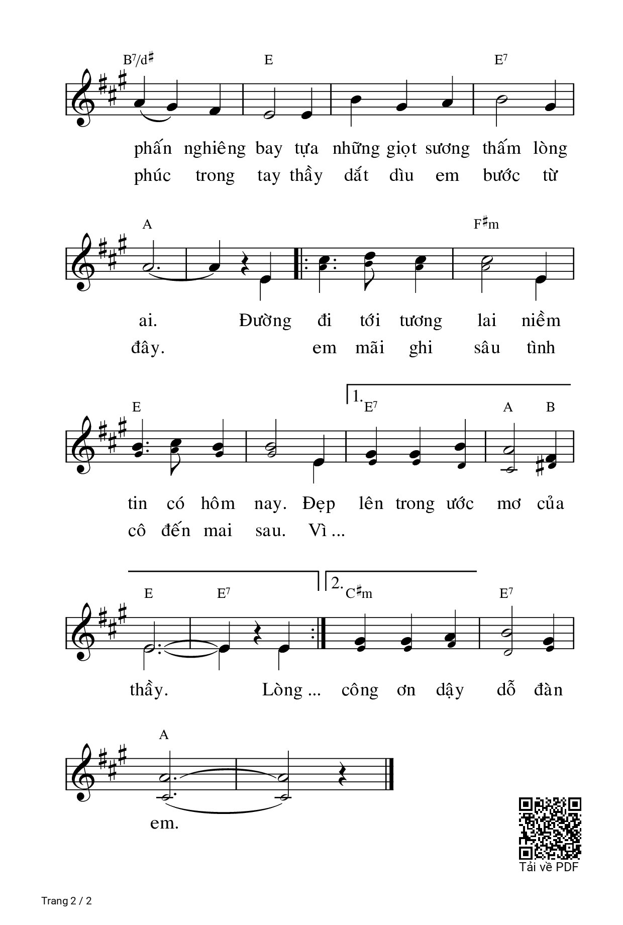 Page 2 of Sheet music PDF Vì đàn Em Thân Yêu - Nguyễn Duy & Kim Ân