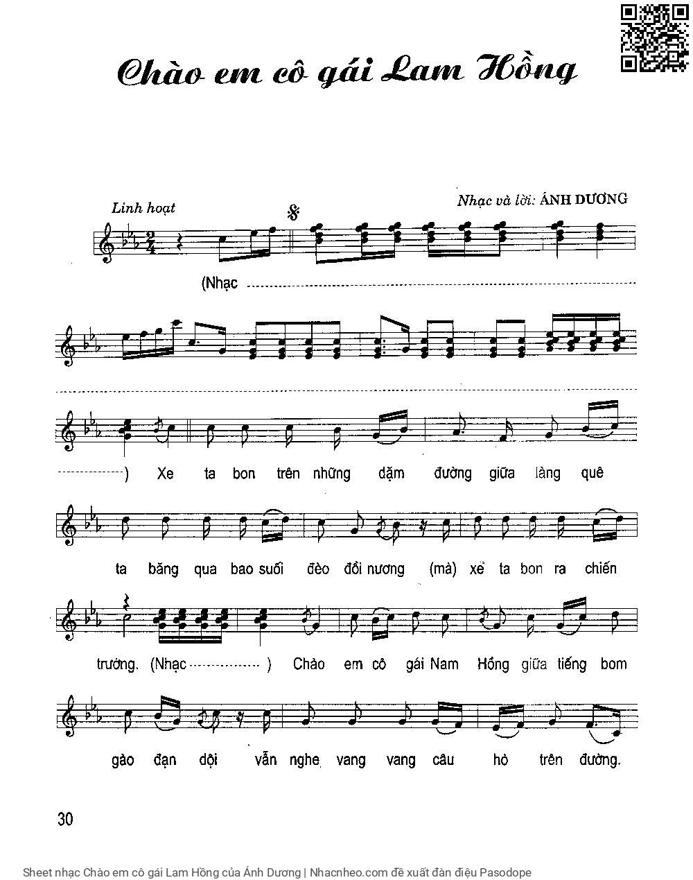 Sheet PDF of Chào em cô gái Lam Hồng