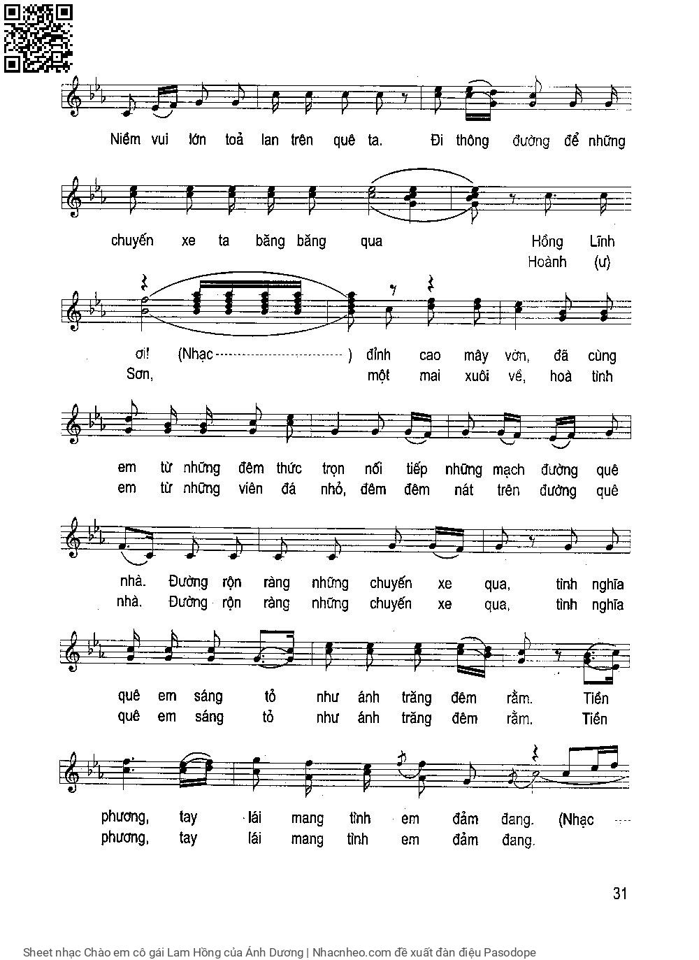 Page 2 of Sheet music PDF Chào em cô gái Lam Hồng - Ánh Dương