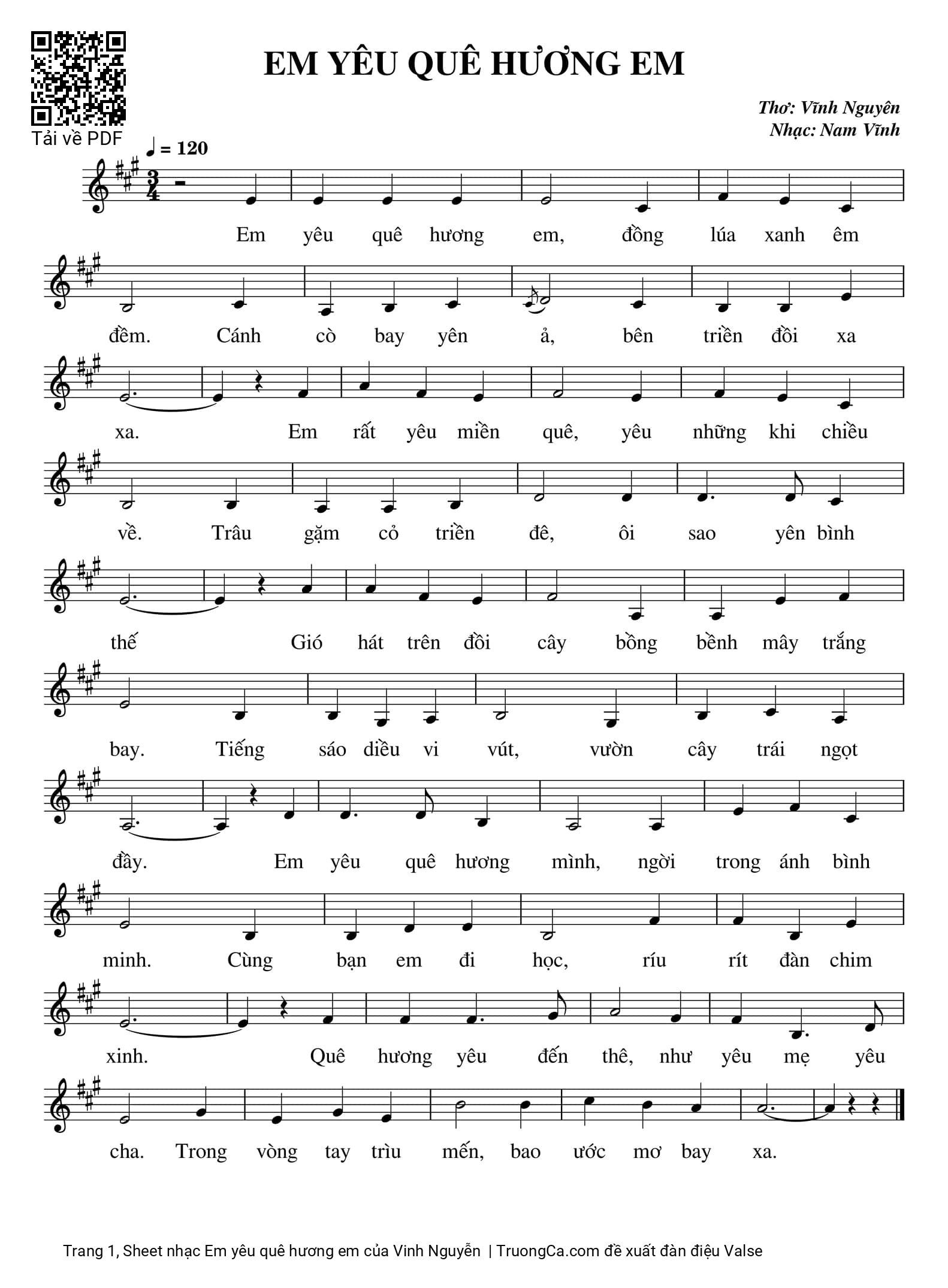 Sheet PDF of Em yêu quê hương em